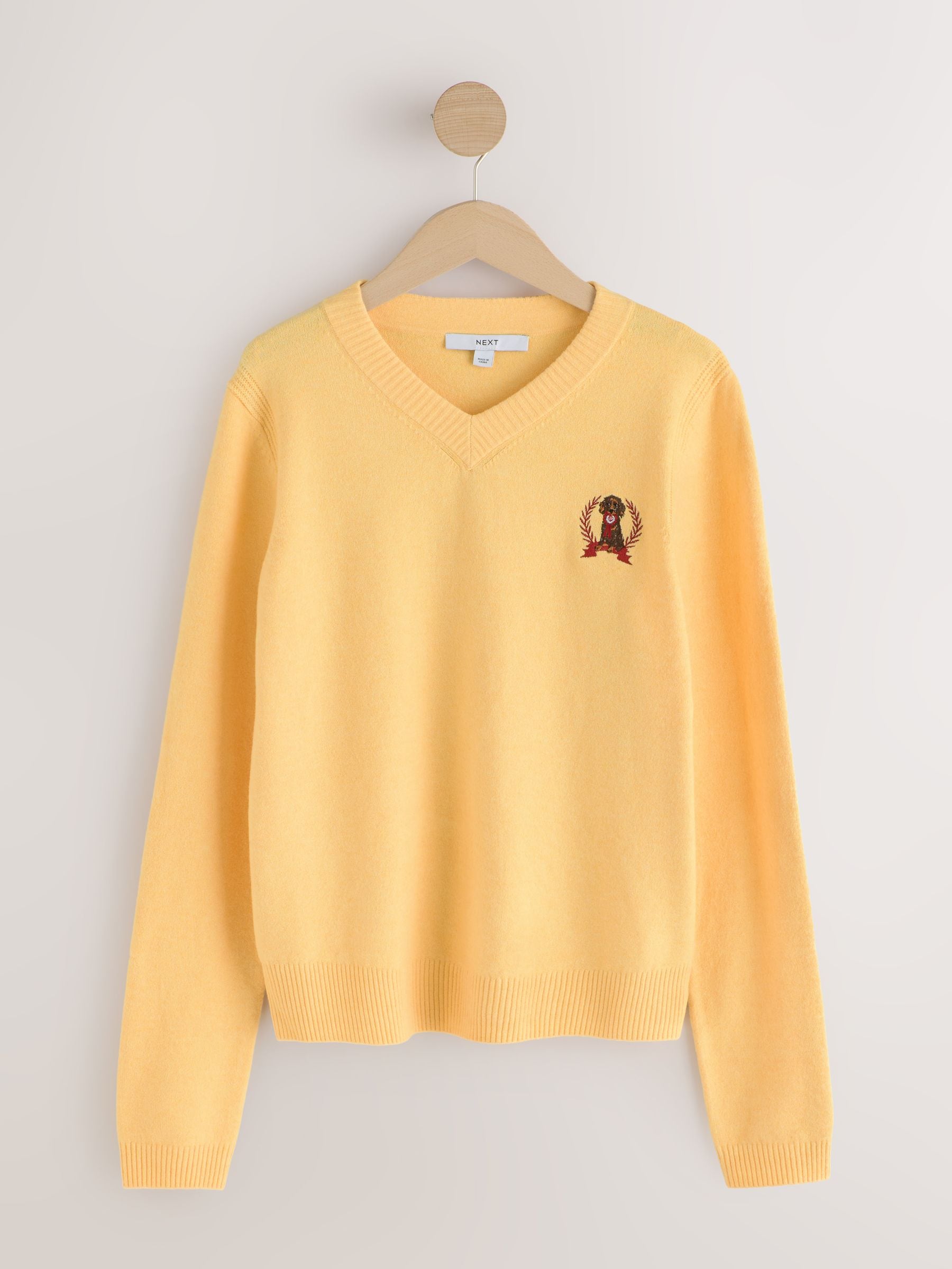 Supersoft V-Neck Long Sleeve Jumper - Yellow Dog Embroidered - Regular - SIP Still Life