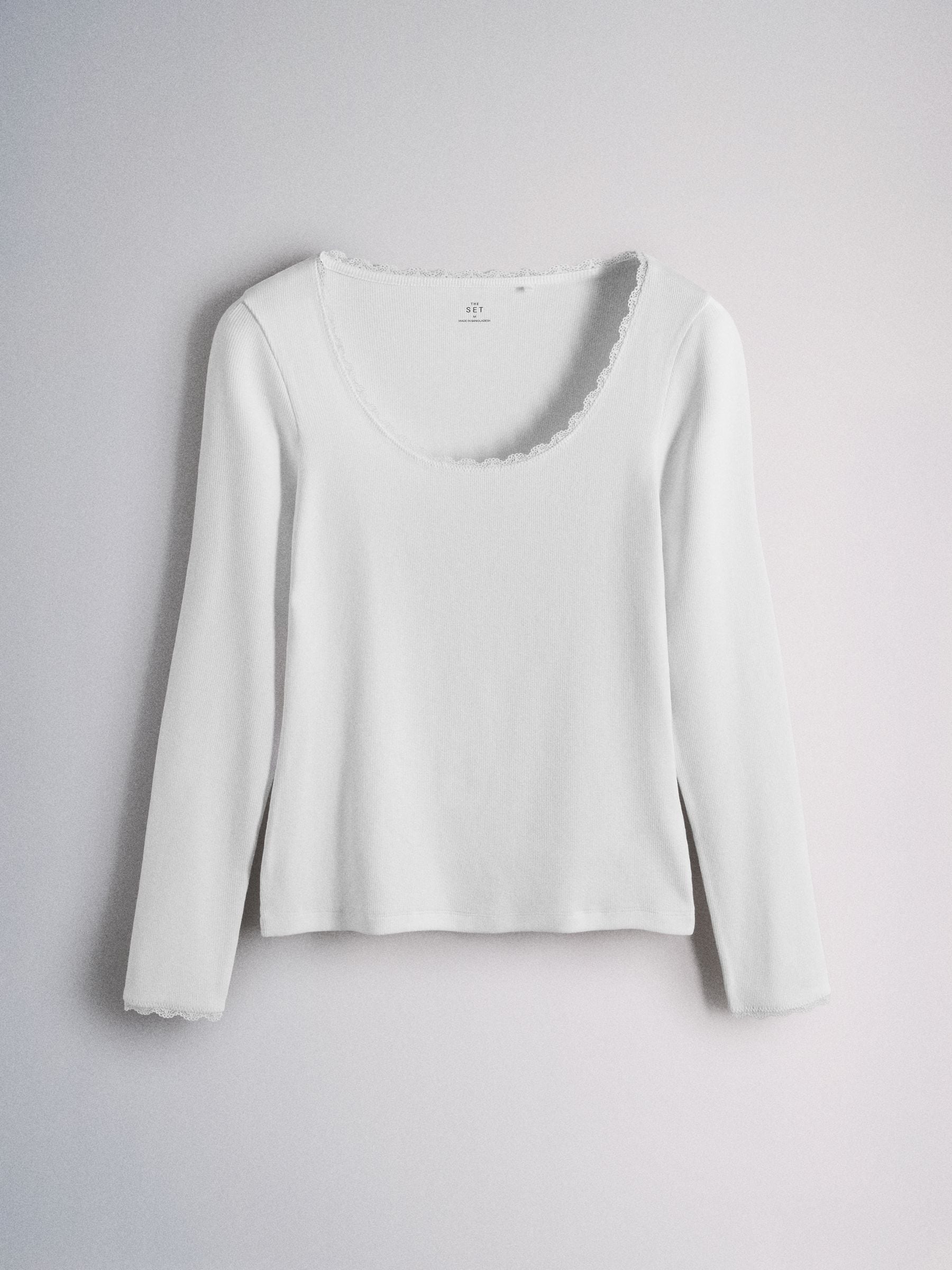 The Set 5 Pack Long Sleeve Ribbed Lace Scoop Tops - Black/Grey/Charcoal/White - Regular - SIP Still Life