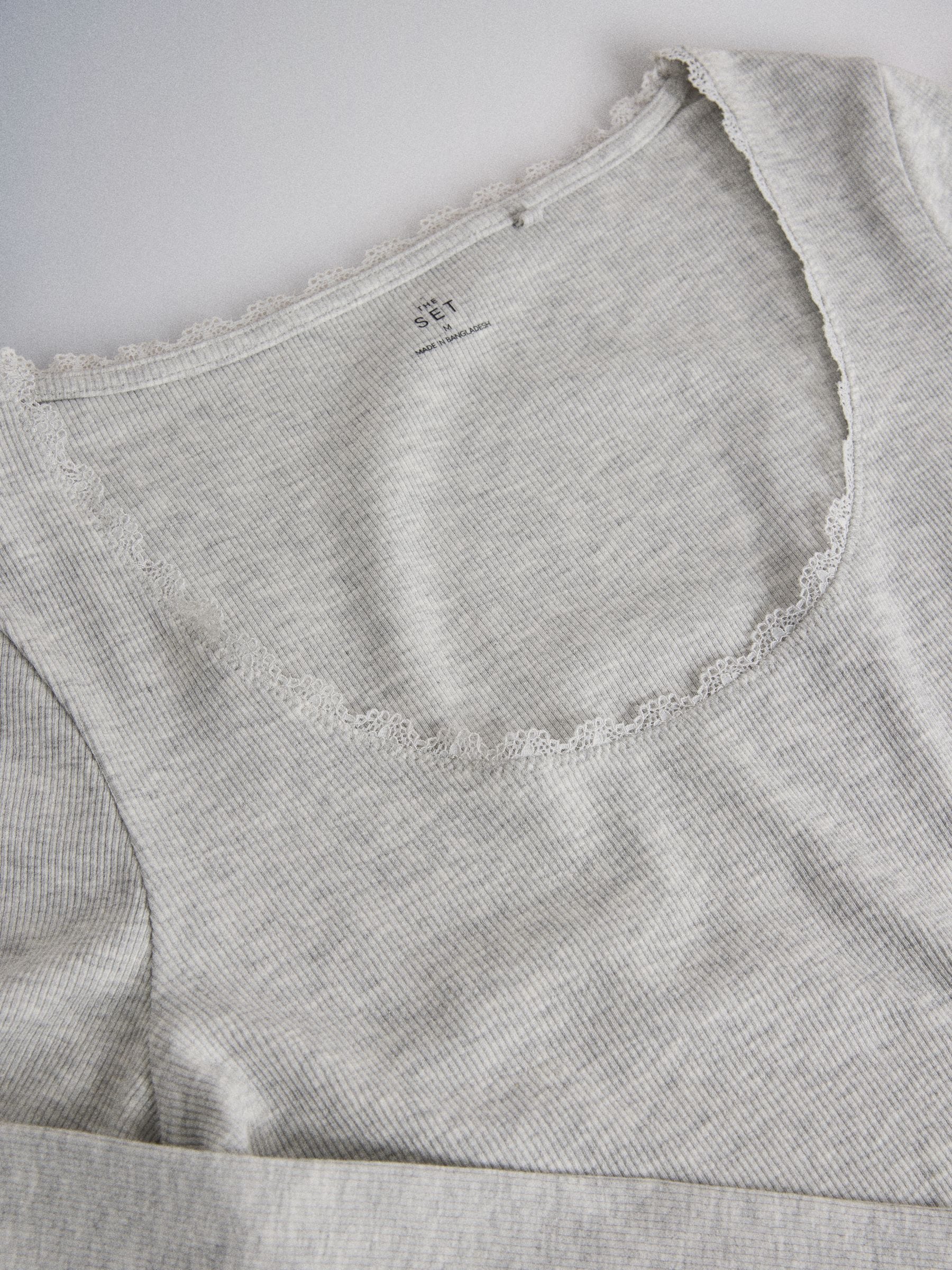 The Set 5 Pack Long Sleeve Ribbed Lace Scoop Tops - Black/Grey/Charcoal/White - Regular - SIP Still Life
