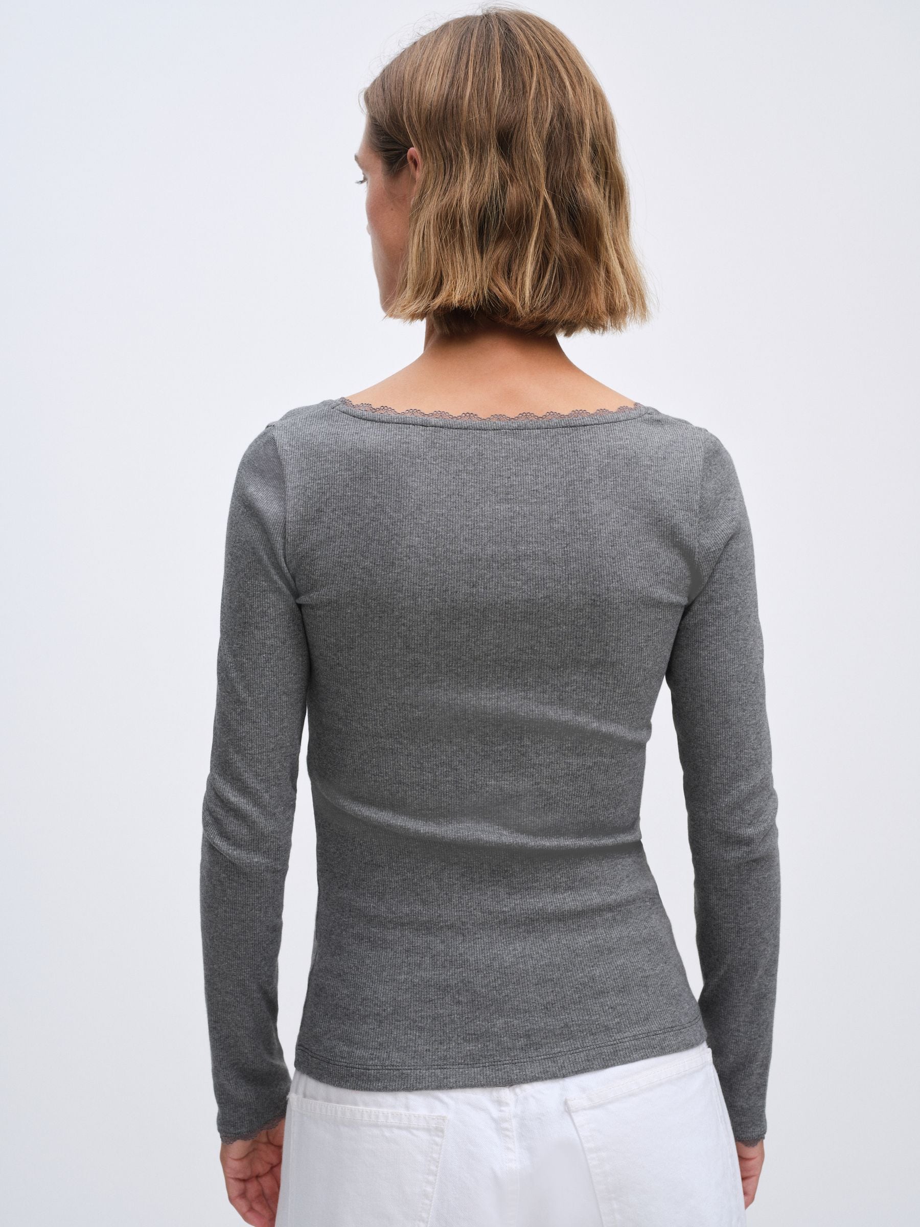 The Set 5 Pack Long Sleeve Ribbed Lace Scoop Tops - Black/Grey/Charcoal/White - Regular - SIP Worn