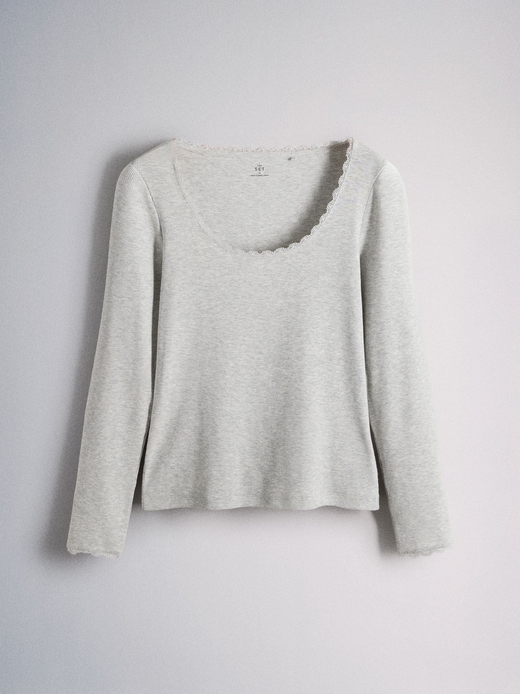 The Set 5 Pack Long Sleeve Ribbed Lace Scoop Tops - Black/Grey/Charcoal/White - Regular - SIP Still Life