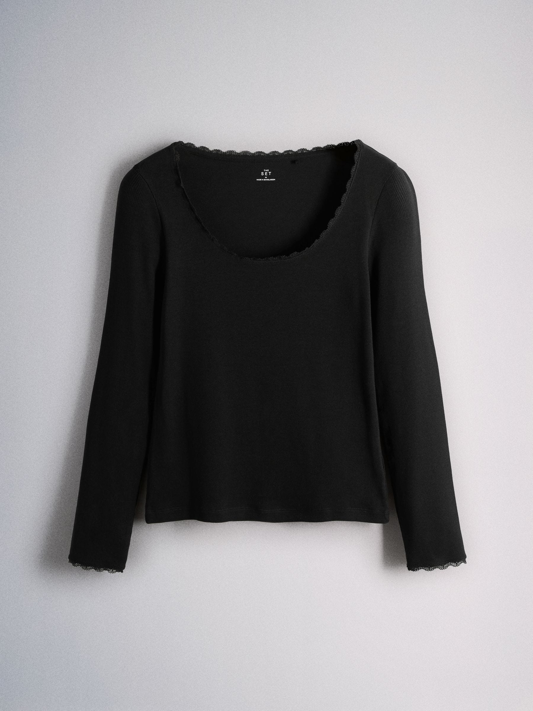The Set 5 Pack Long Sleeve Ribbed Lace Scoop Tops - Black/Grey/Charcoal/White - Regular - SIP Still Life