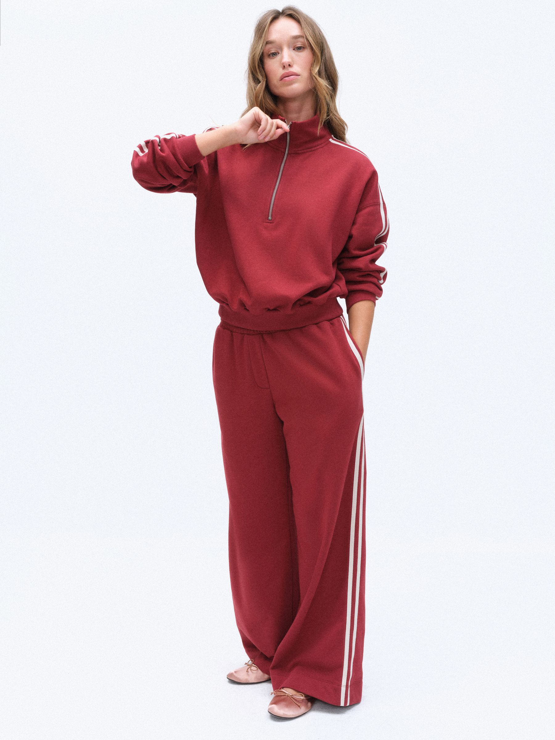 The Set Funnel Neck Sweat with Straight Leg Joggers Co-Ord Set - Red - Regular - SIP Worn