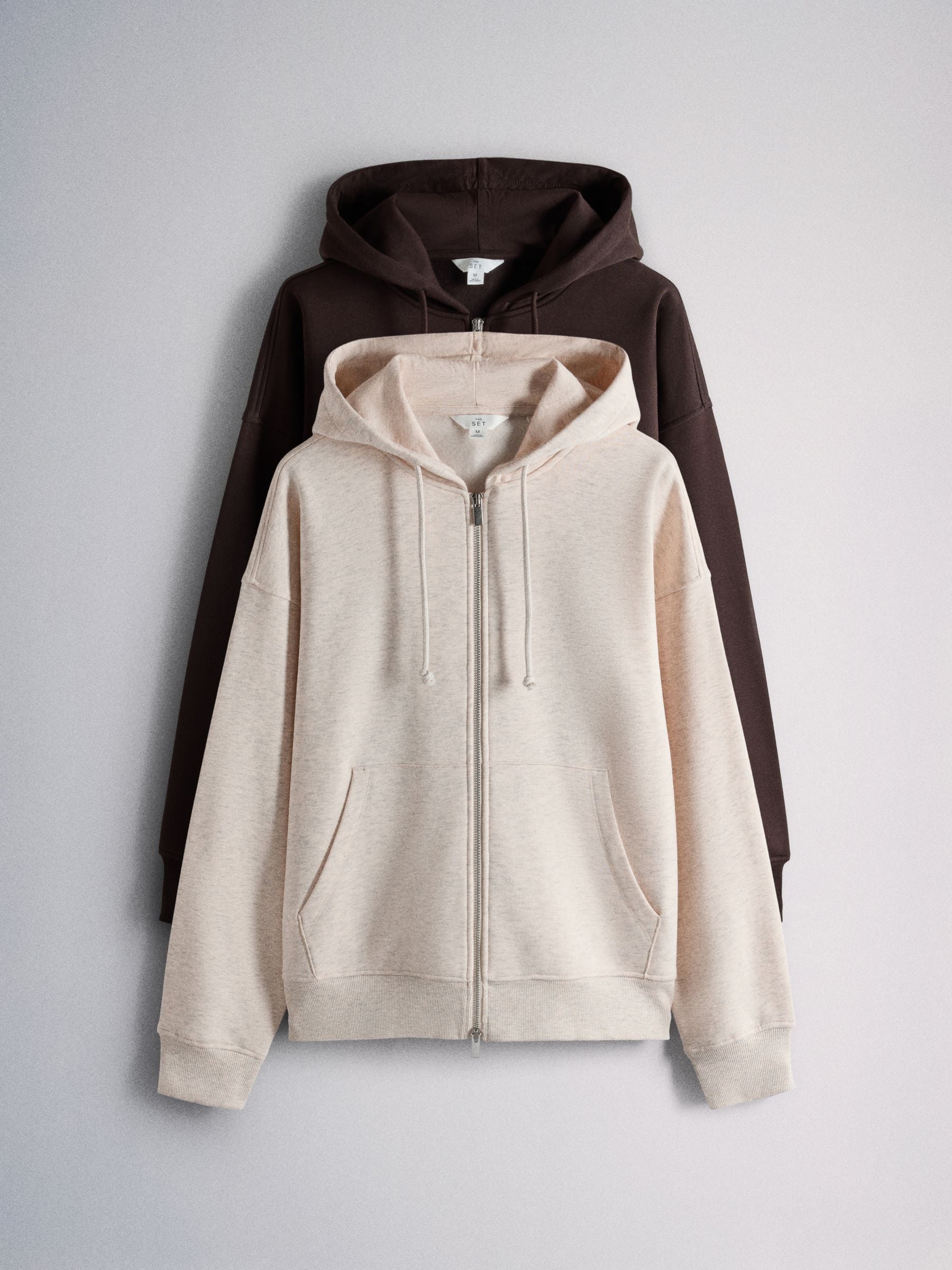 The Set 2 Pack Zip Through Hoodies - Light Oatmarl/Brown - Regular - SIP Still Life
