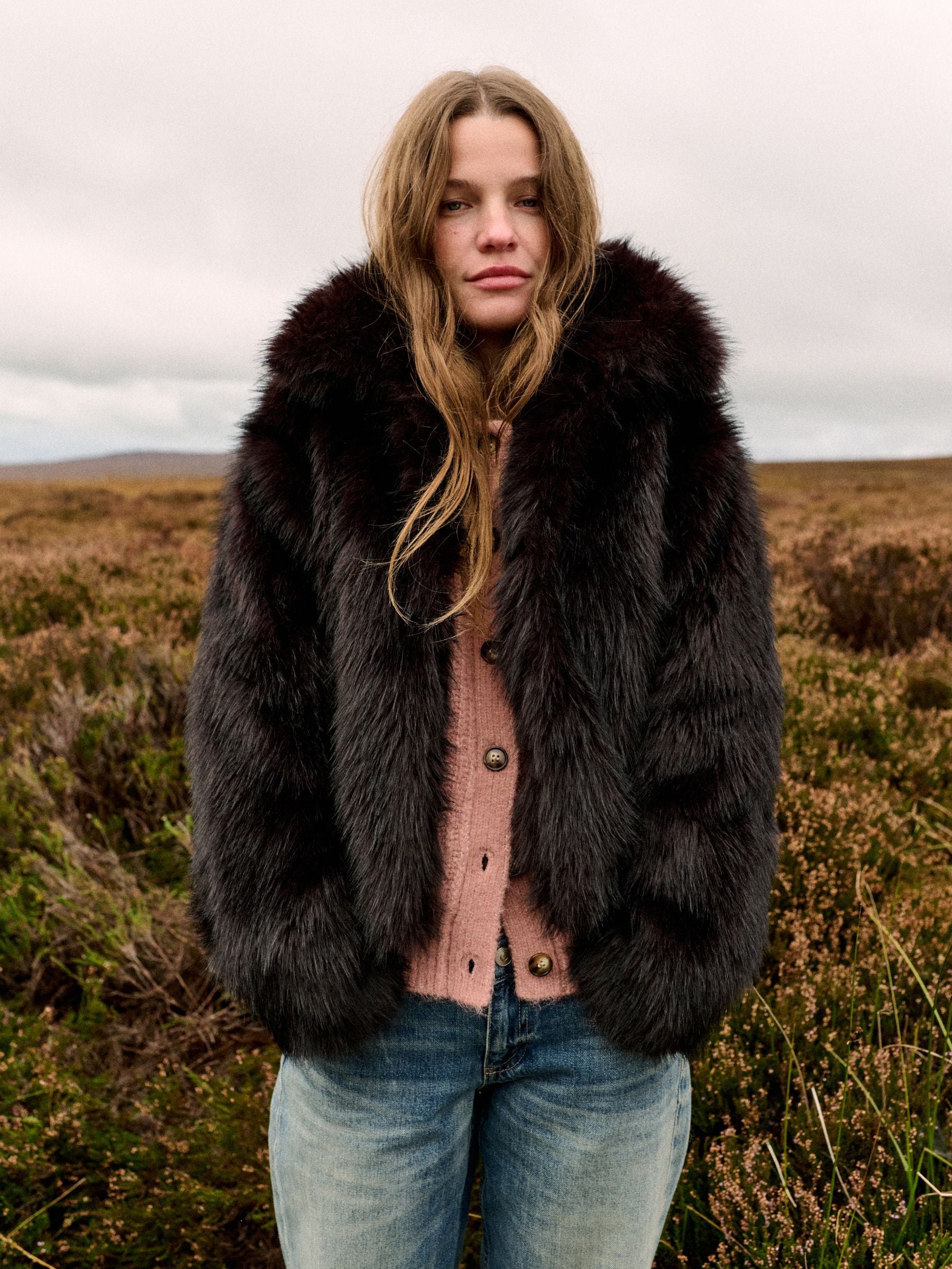 The Set Faux Fur Coat - Brown - Regular - Location Worn