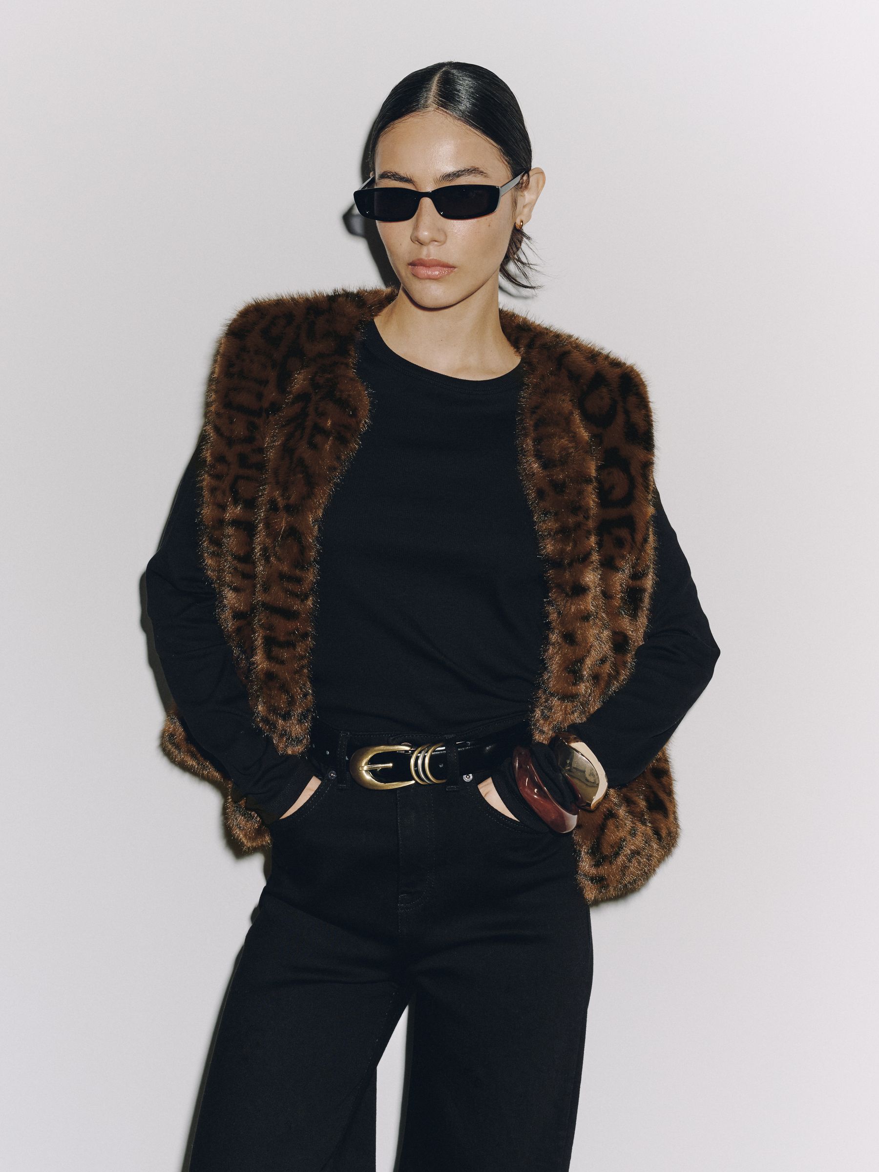 Faux Fur Gilet Cover-Up - Brown Leopard Print - Regular - SIP Worn