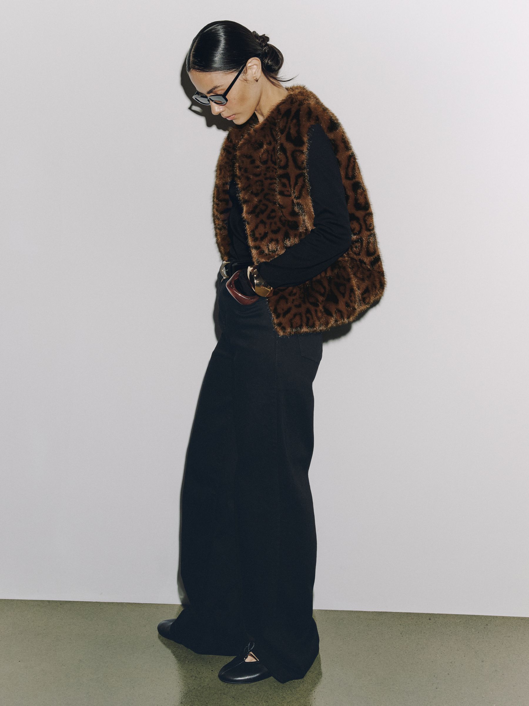 Faux Fur Gilet Cover-Up - Brown Leopard Print - Regular - SIP Worn