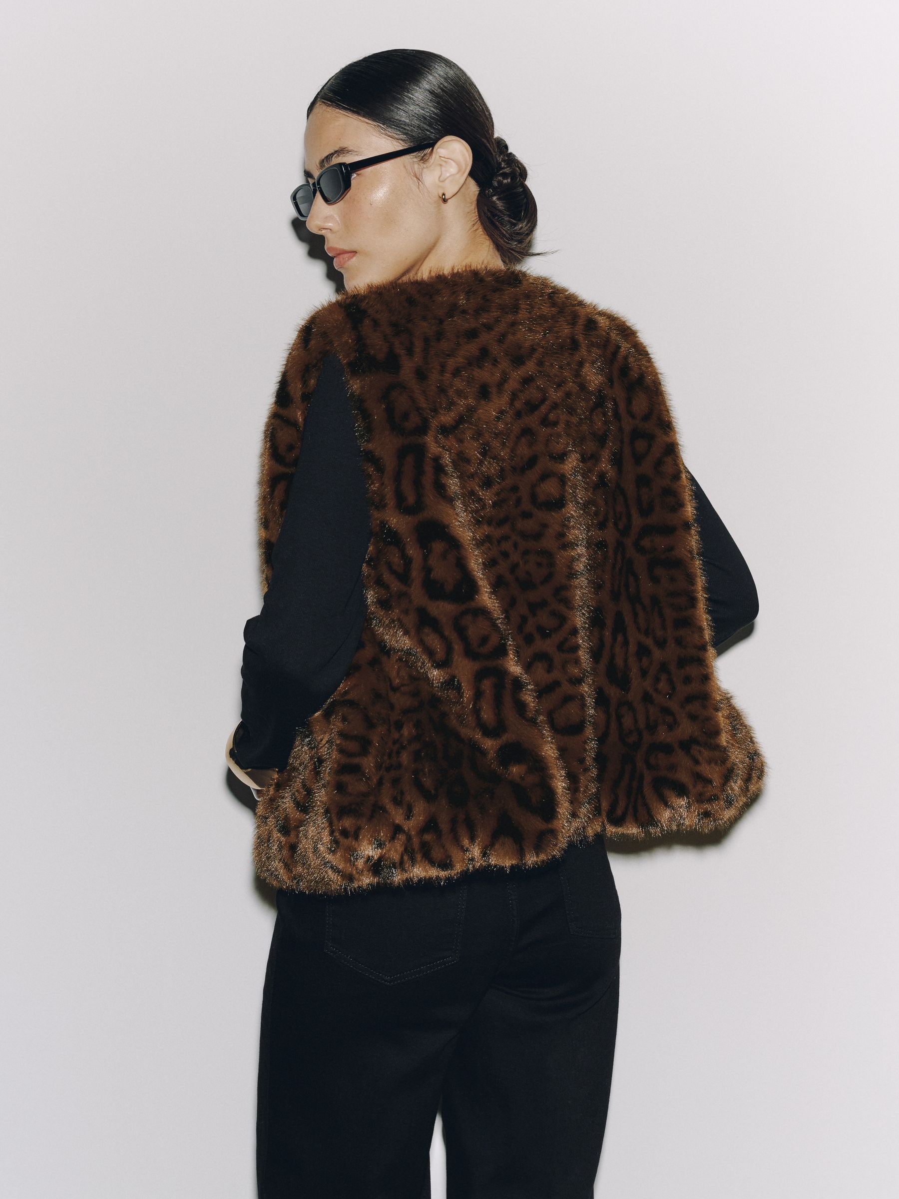 Faux Fur Gilet Cover-Up - Brown Leopard Print - Regular - SIP Worn