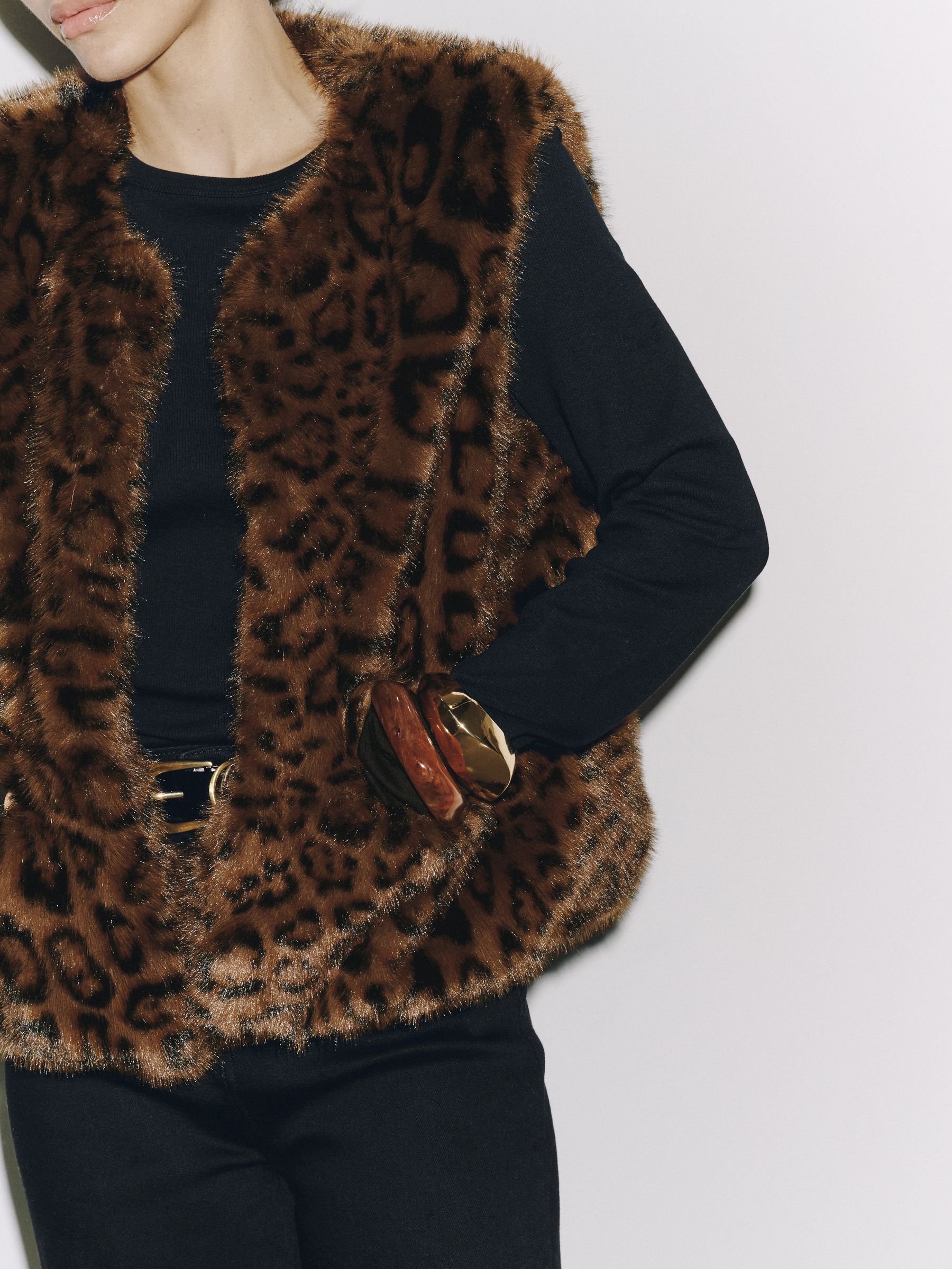 Faux Fur Gilet Cover-Up - Brown Leopard Print - Regular - SIP Worn