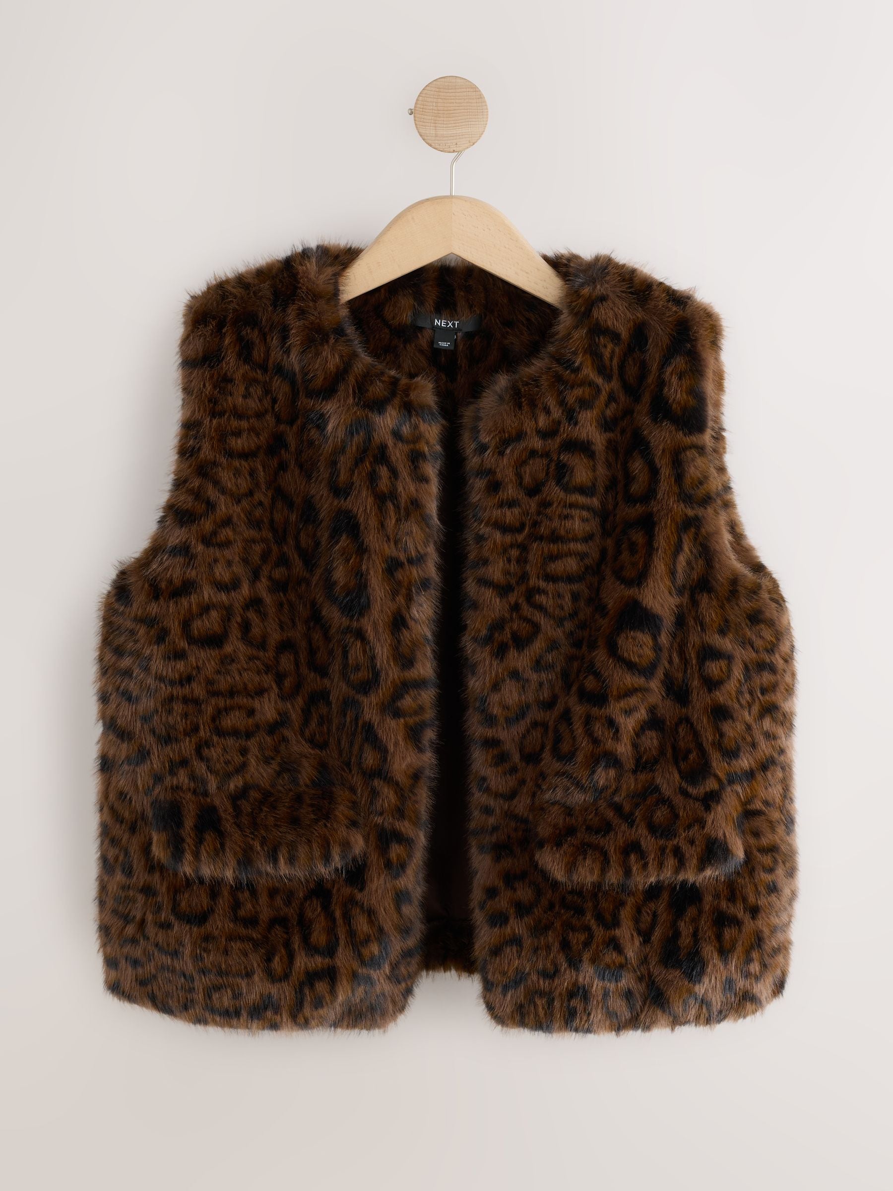 Faux Fur Gilet Cover-Up - Brown Leopard Print - Regular - SIP Still Life