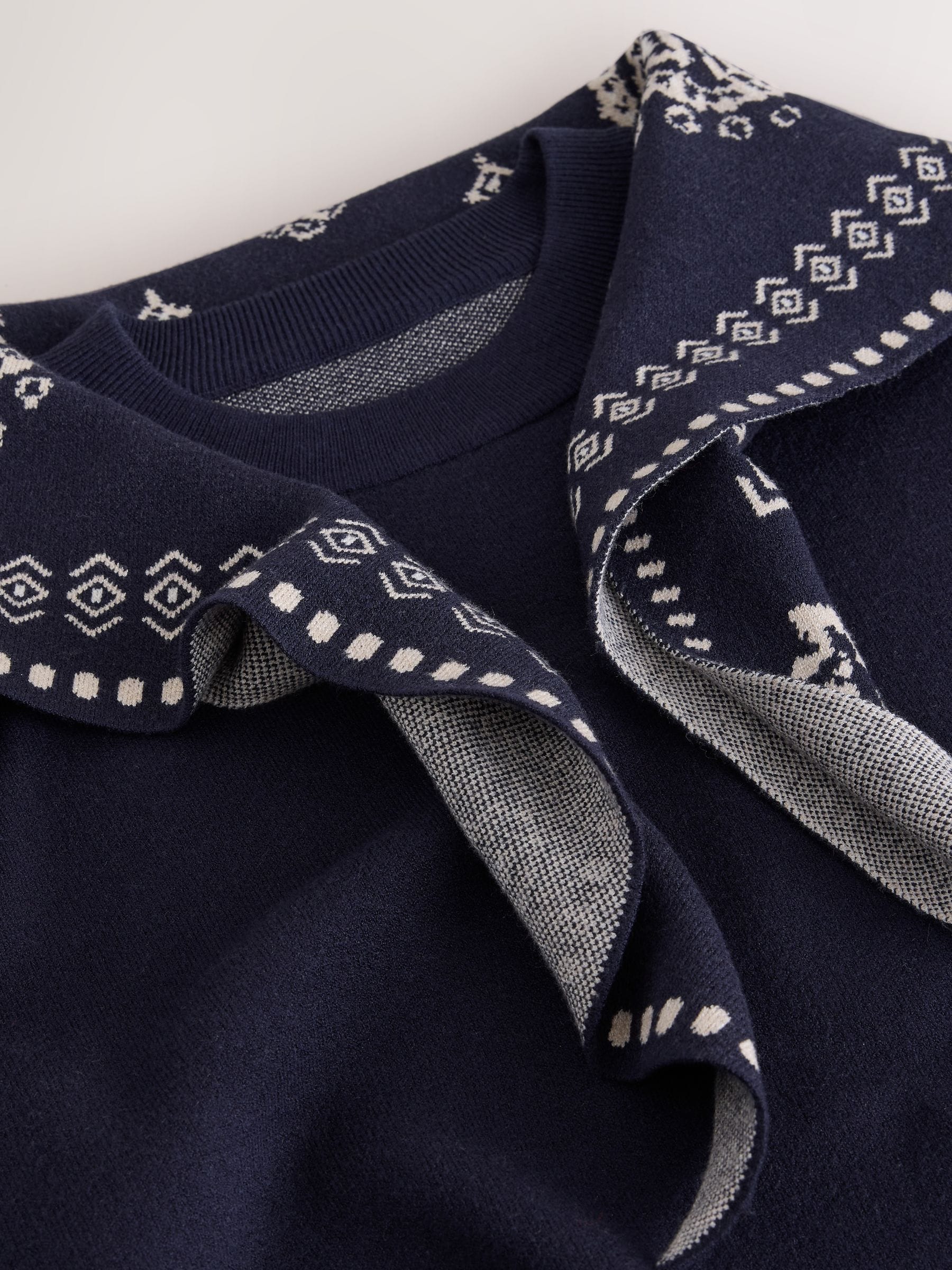 Paisley Scarf Detail Knit Look Jumper - Navy Blue - Regular - SIP Still Life