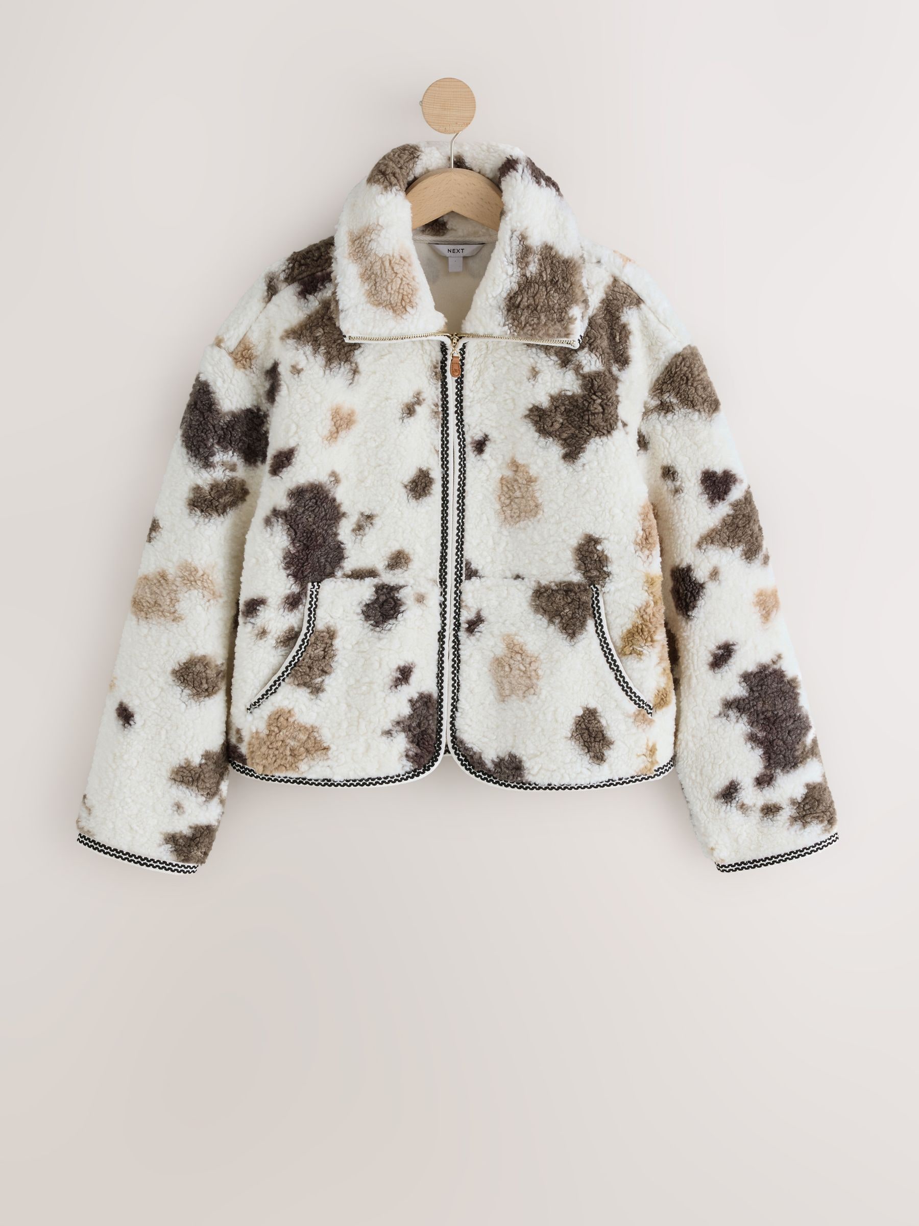Sheepy Borg Zip Through Jacket - Monochrome Cow Print - Regular - SIP Still Life