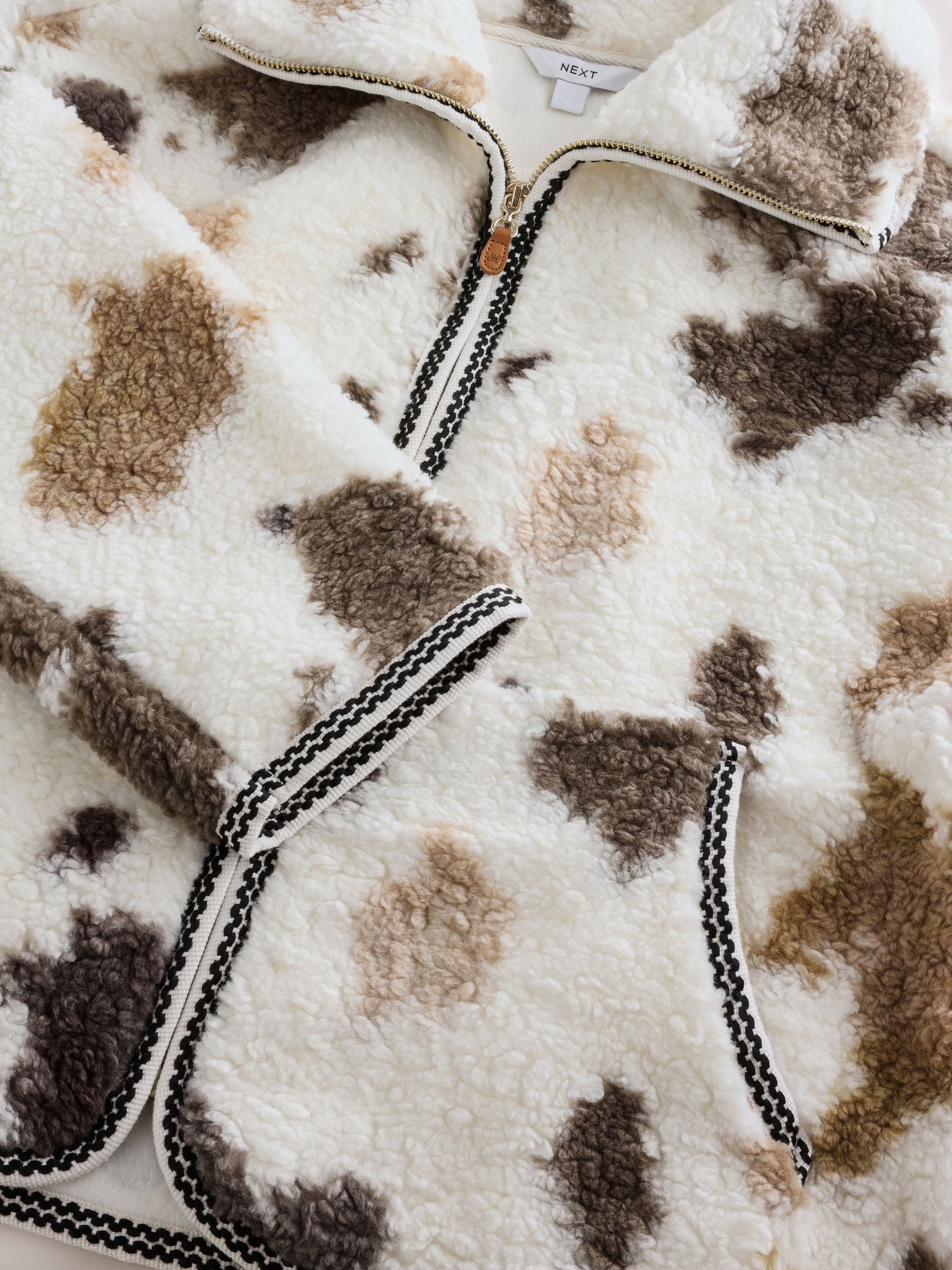 Sheepy Borg Zip Through Jacket - Monochrome Cow Print - Regular - SIP Still Life