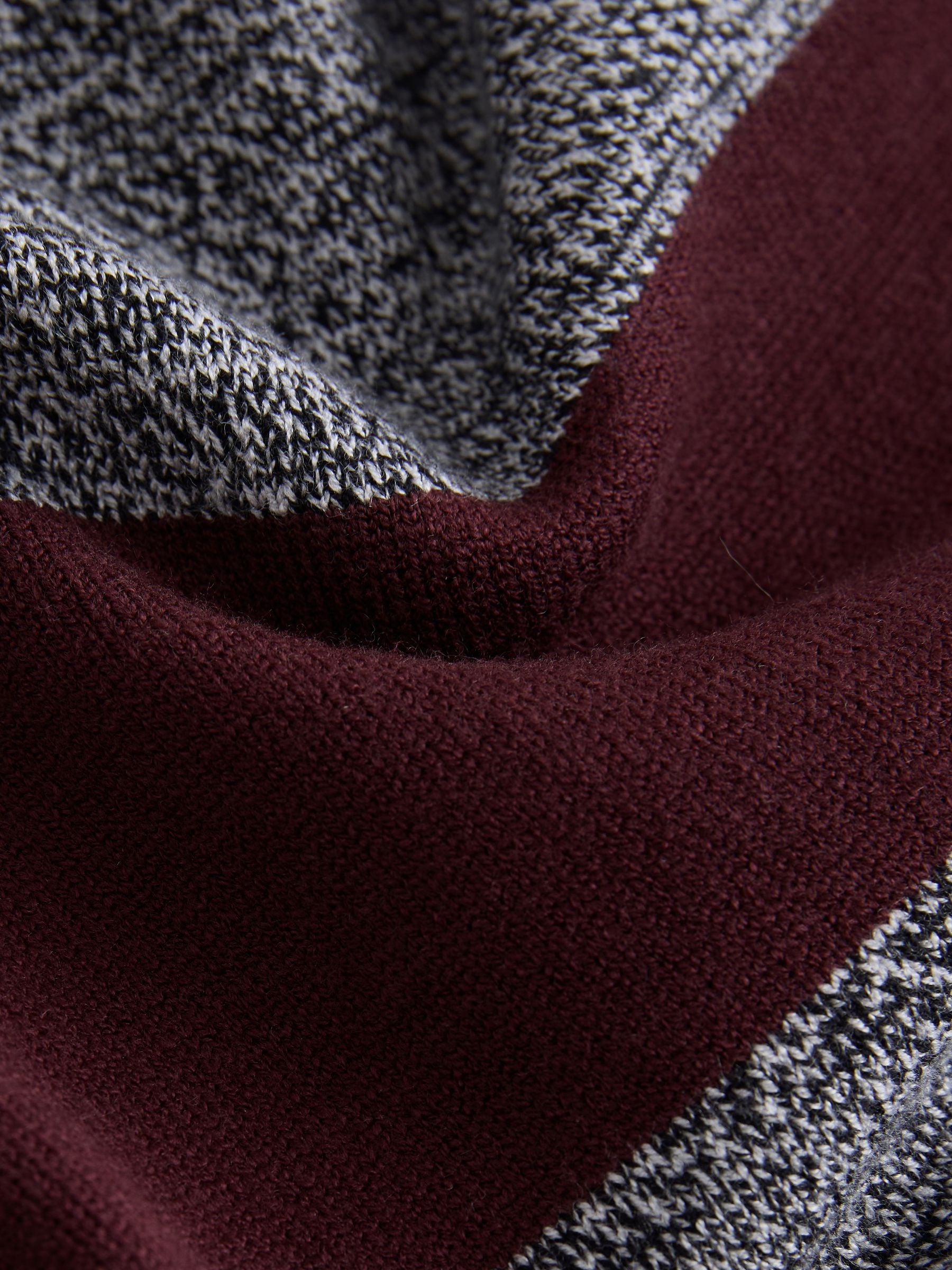 Striped Knit Look Crew Neck Jumper - Grey/Burgundy Striped - Regular - SIP Still Life