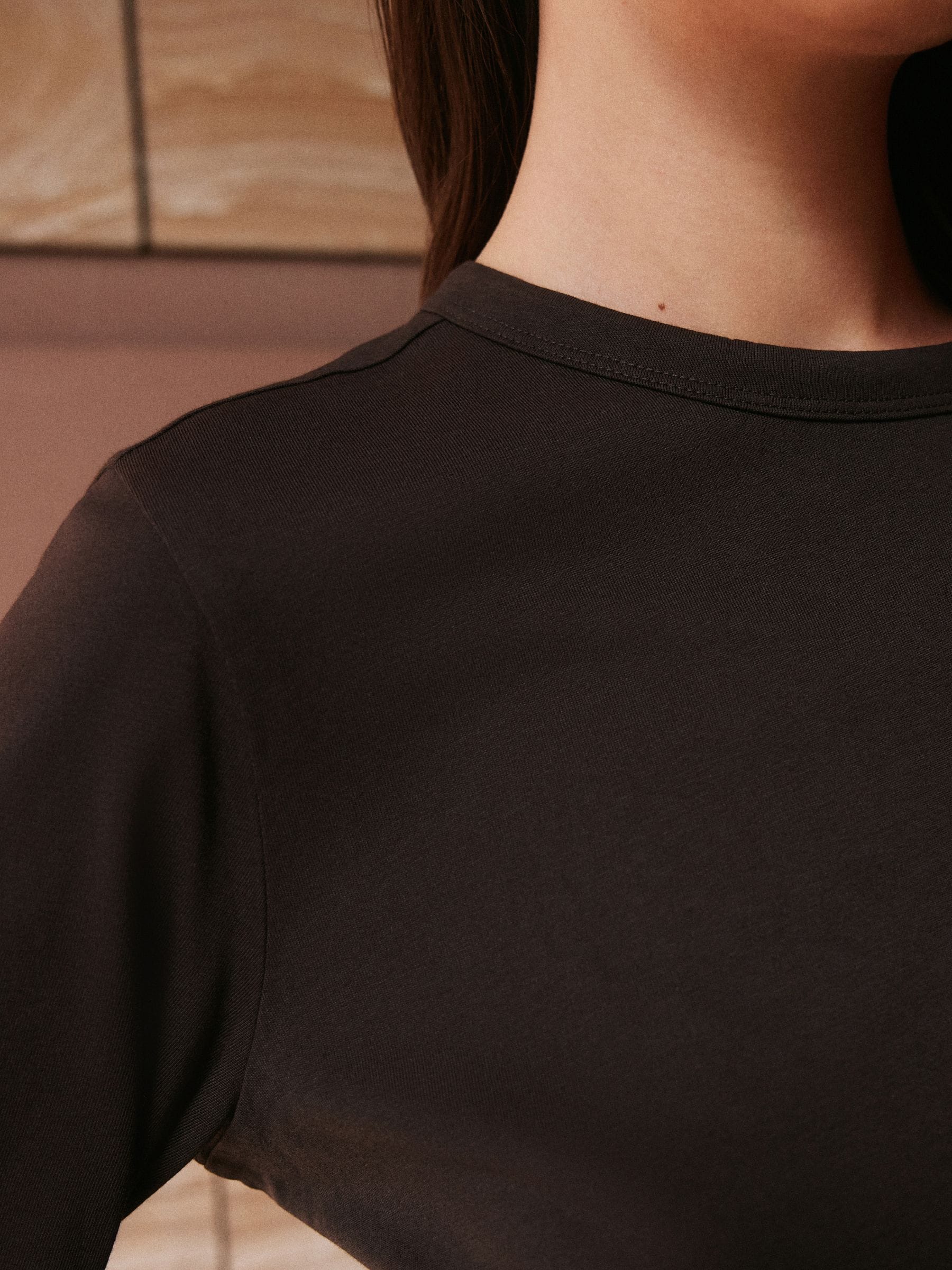 Long Sleeve Crew Neck T-Shirt - Chocolate Brown - Regular - Location Worn