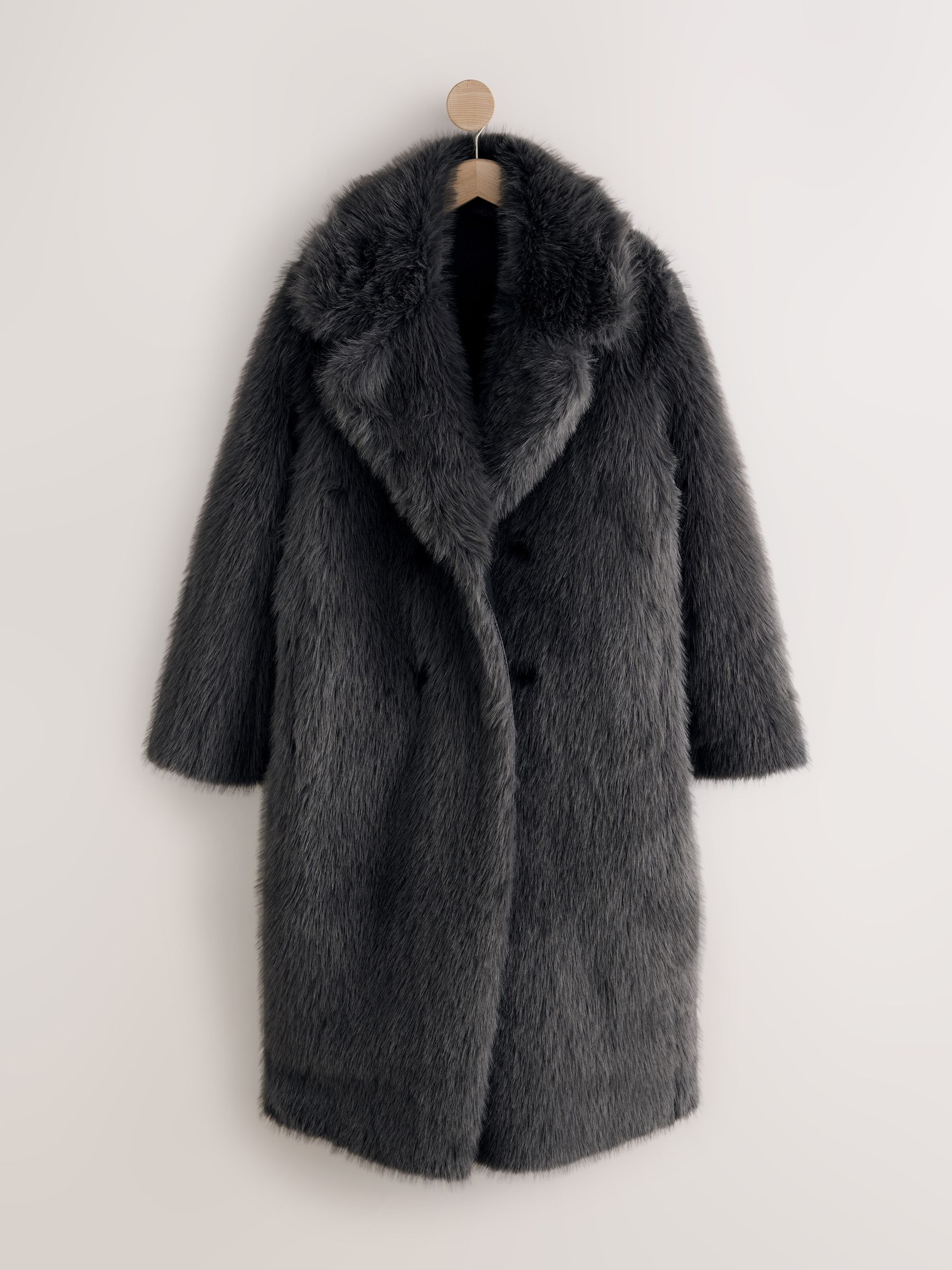 Reversible Faux Leather & Faux Fur Longline Coat - Black/Charcoal Grey - Regular - SIP Still Life