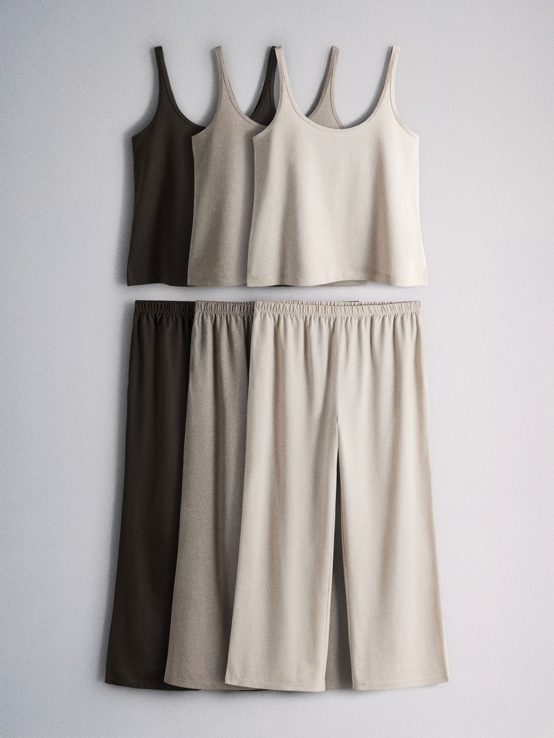 The Set 3 Pack Essentials Vest and Trouser Pyjamas Set - Brown/Neutral - Regular - SIP Still Life