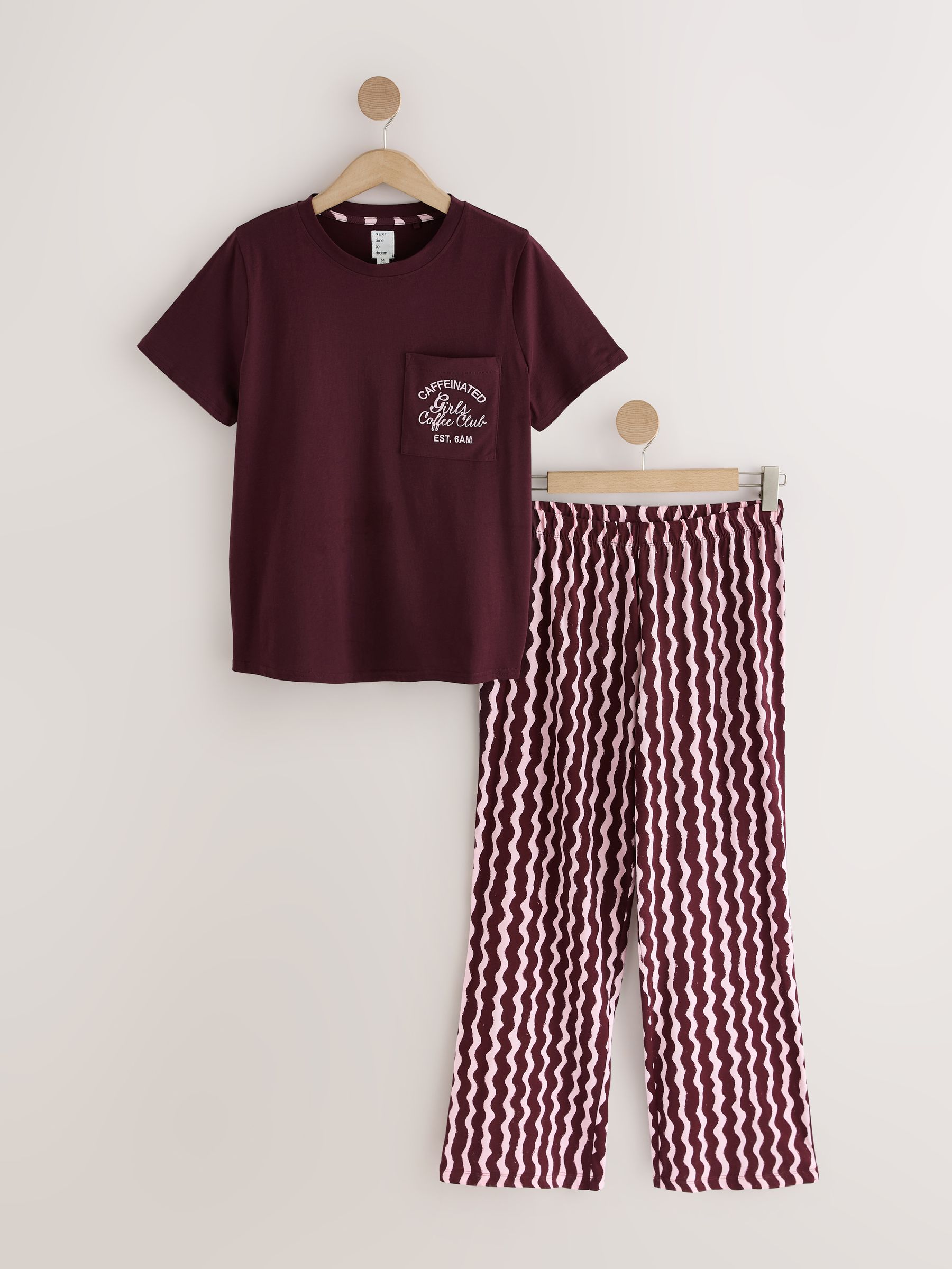 Short Sleeve Pyjamas - Burgundy Red/ Pink Wobbly Stripe - Regular - SIP Still Life