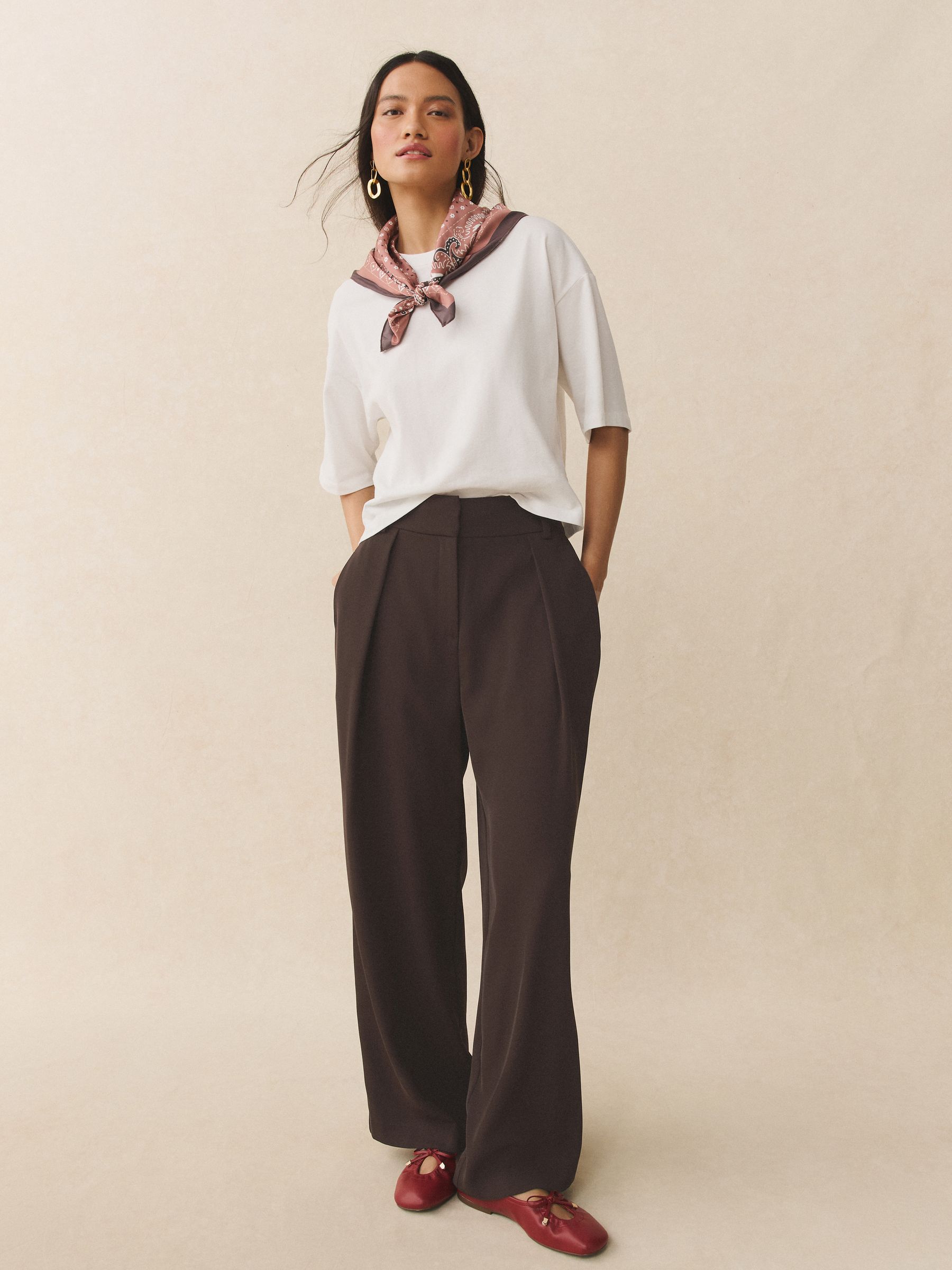 Elastic Back Wide Leg Trousers - Chocolate Brown - Regular - SIP Worn