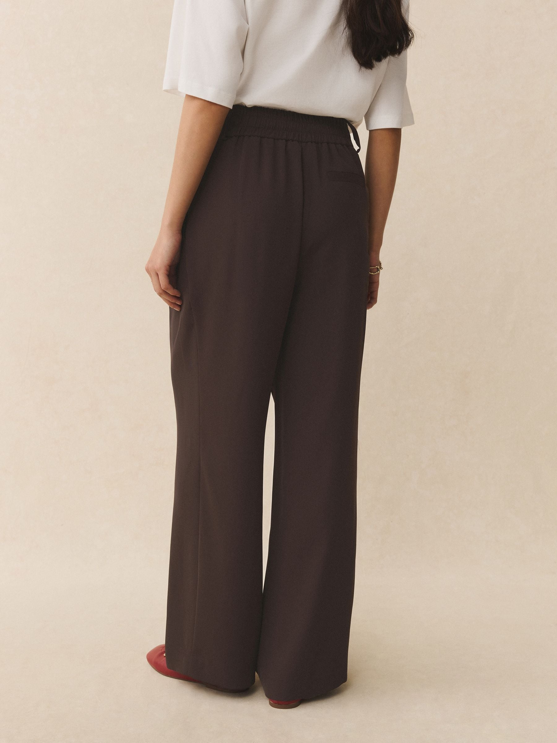 Elastic Back Wide Leg Trousers - Chocolate Brown - Regular - SIP Worn