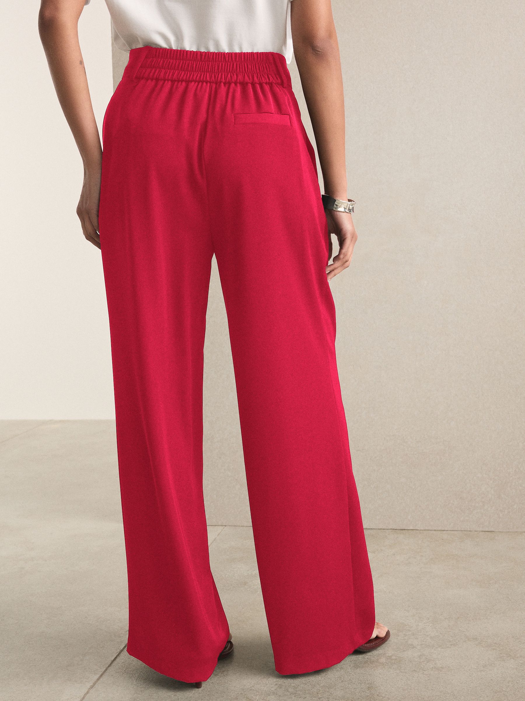 Elastic Back Wide Leg Trousers - Red - Regular - Location Worn