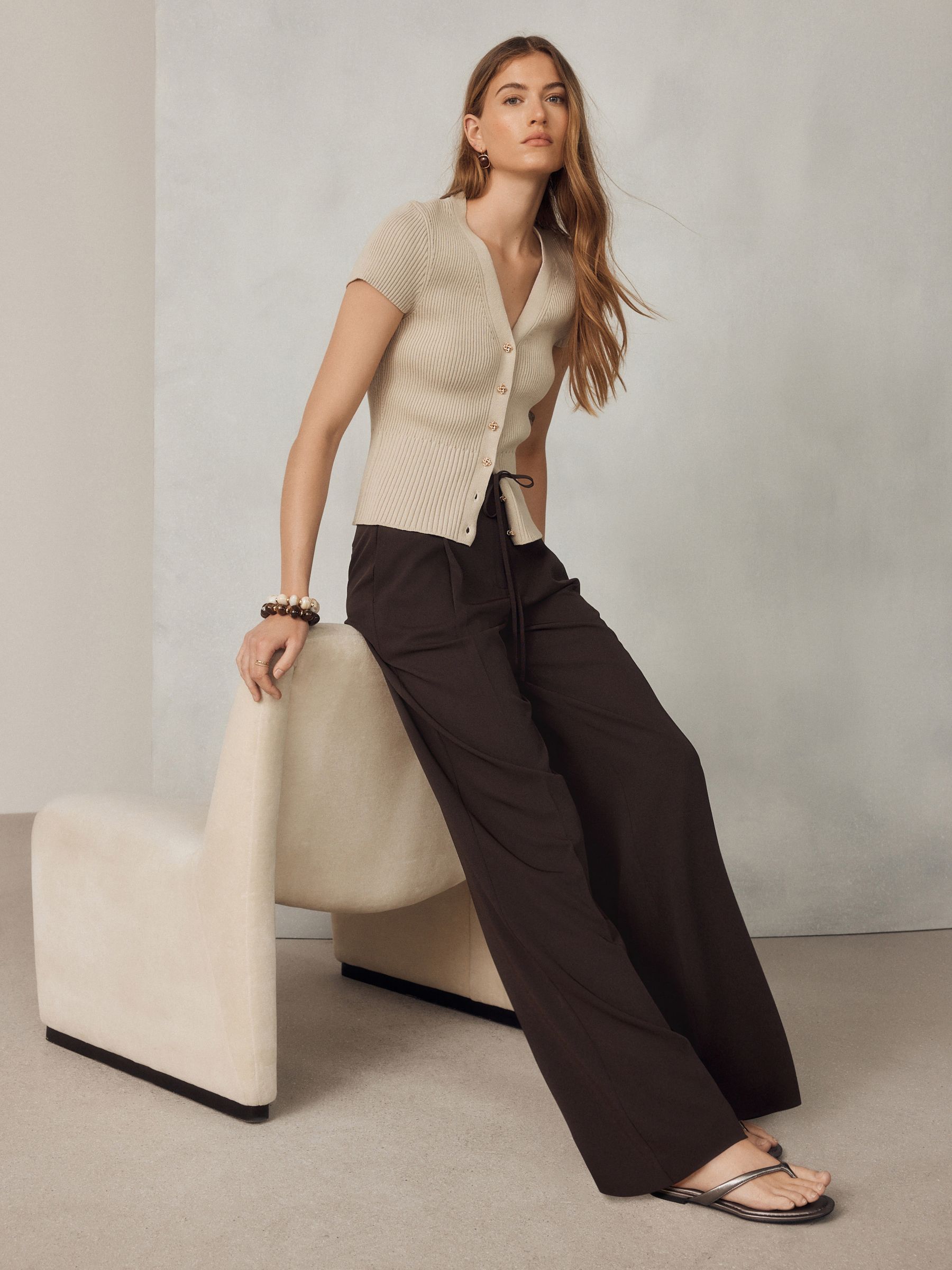 Tie Waist Wide Leg Trousers - Chocolate Brown - Regular - Location Worn