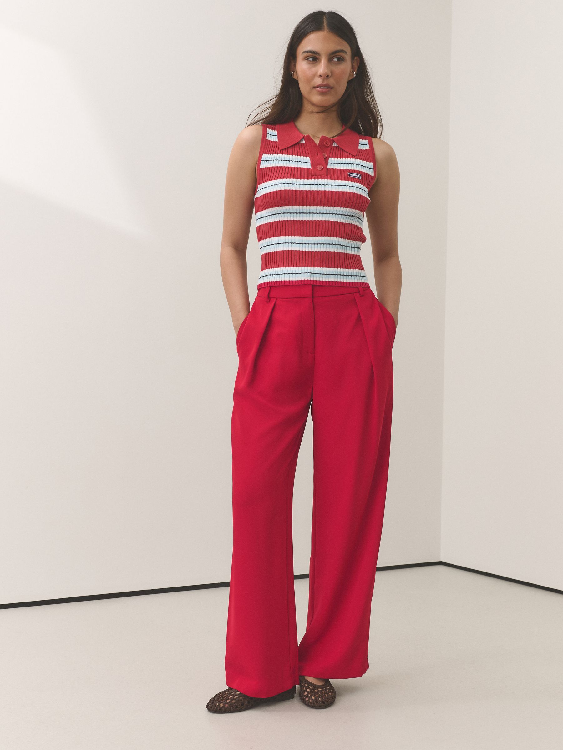 Elastic Back Wide Leg Trousers - Red - Petite - SIP Worn