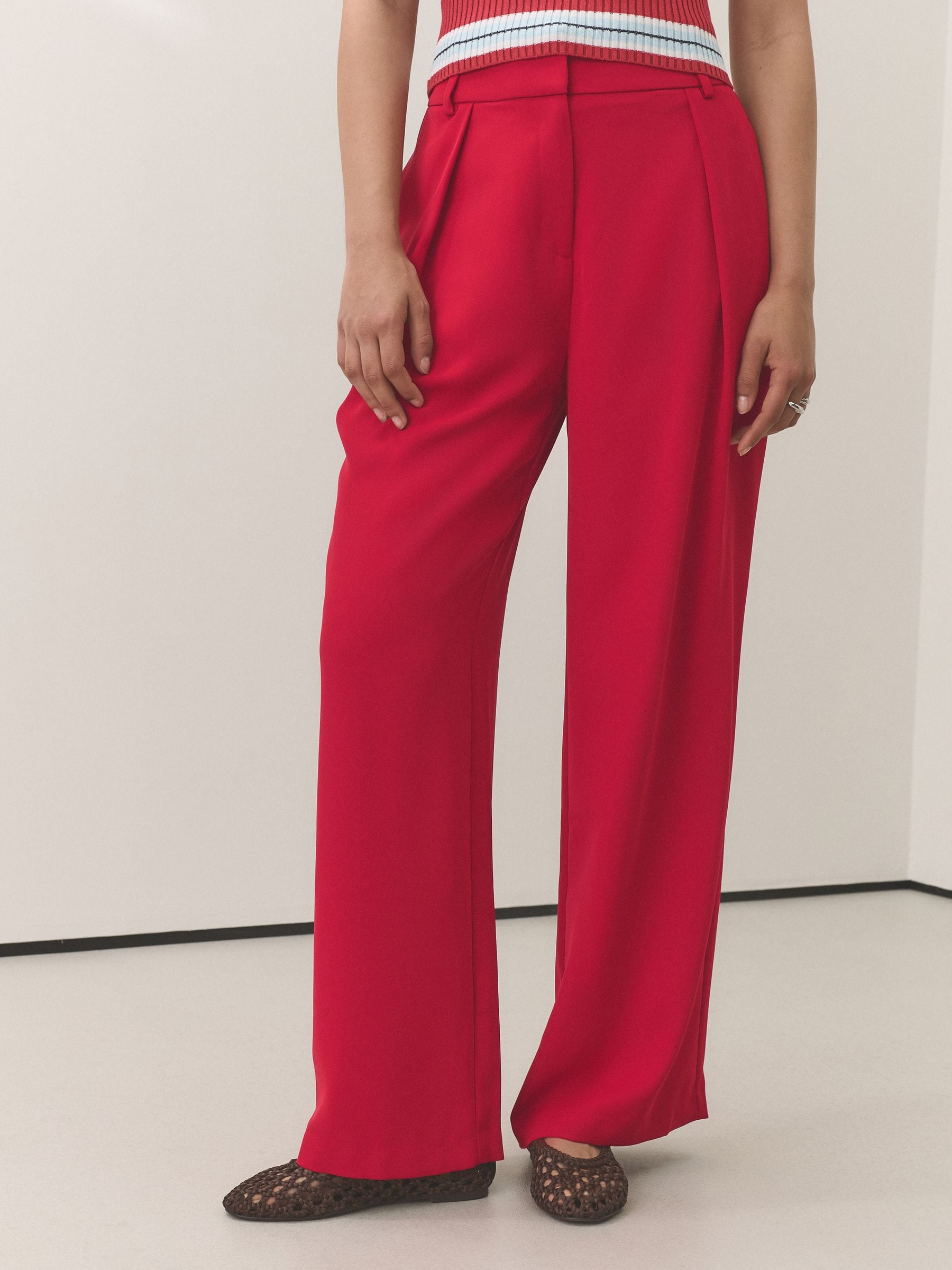 Elastic Back Wide Leg Trousers - Red - Petite - SIP Worn