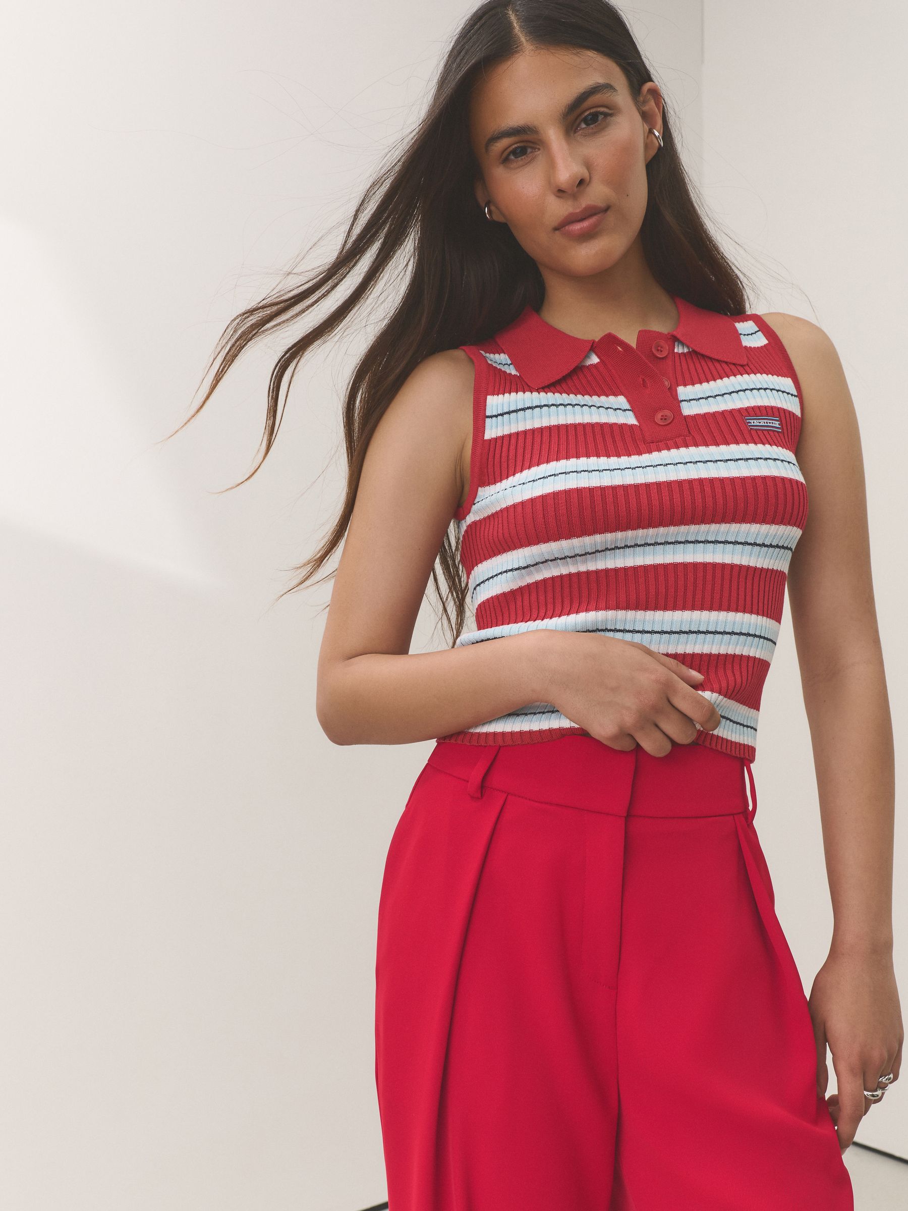 Elastic Back Wide Leg Trousers - Red - Petite - SIP Worn