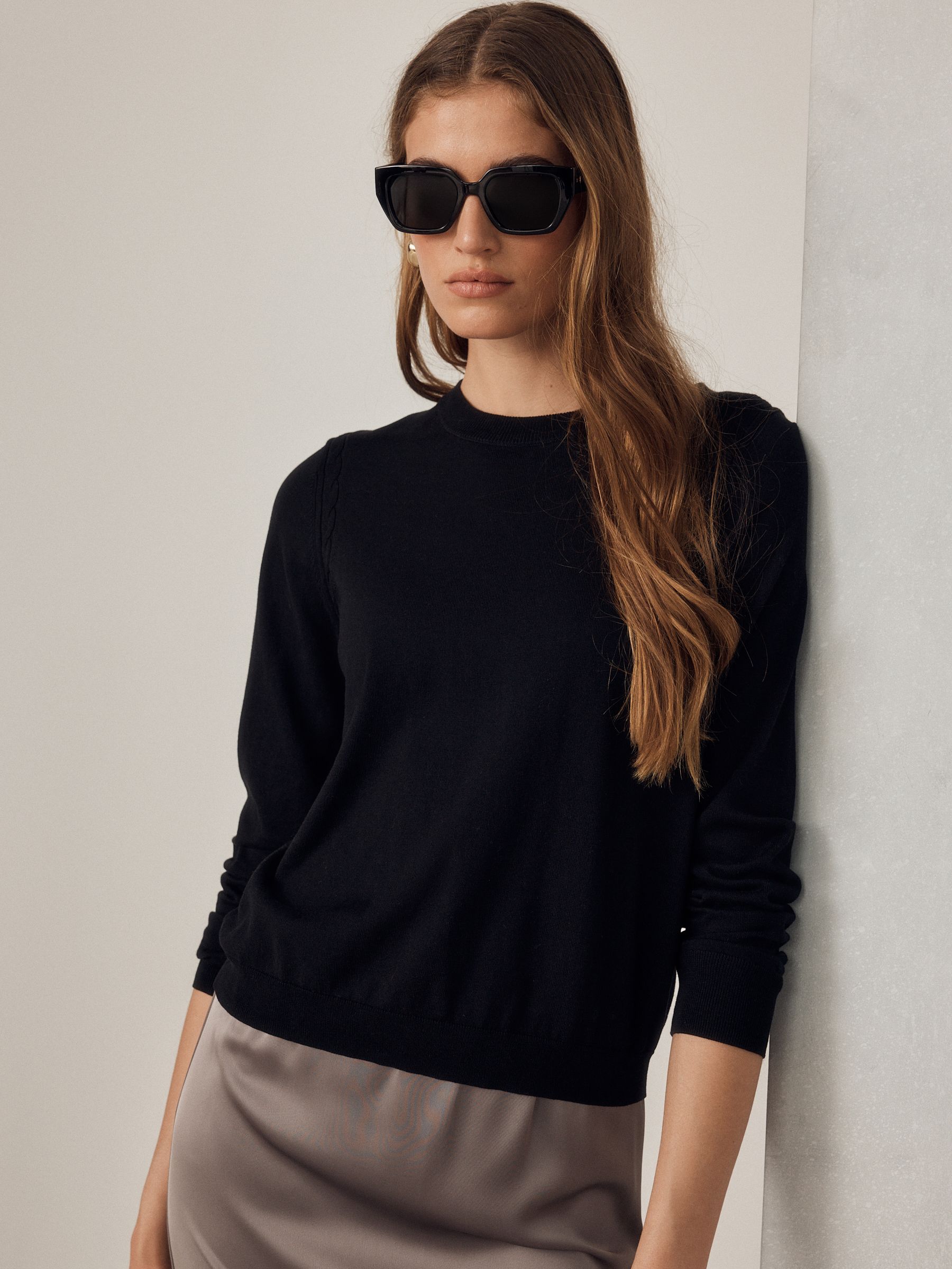 Cotton Rich Soft Touch Long Sleeve Crew Neck Jumper - Black - Regular - Location Worn