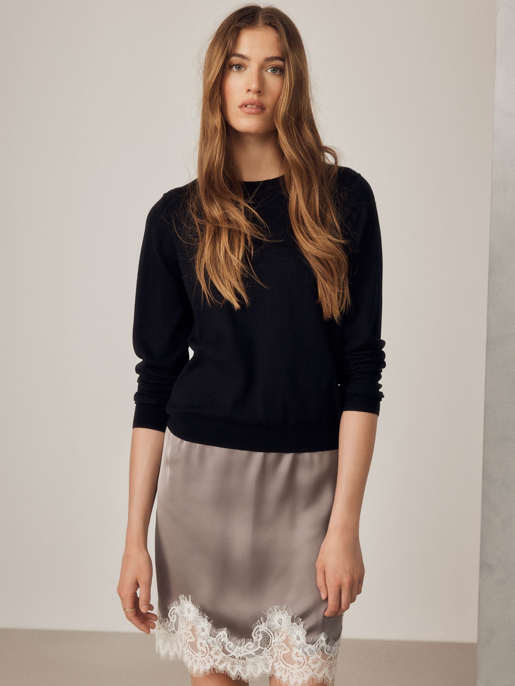 Cotton Rich Soft Touch Long Sleeve Crew Neck Jumper - Black - Regular - Location Worn