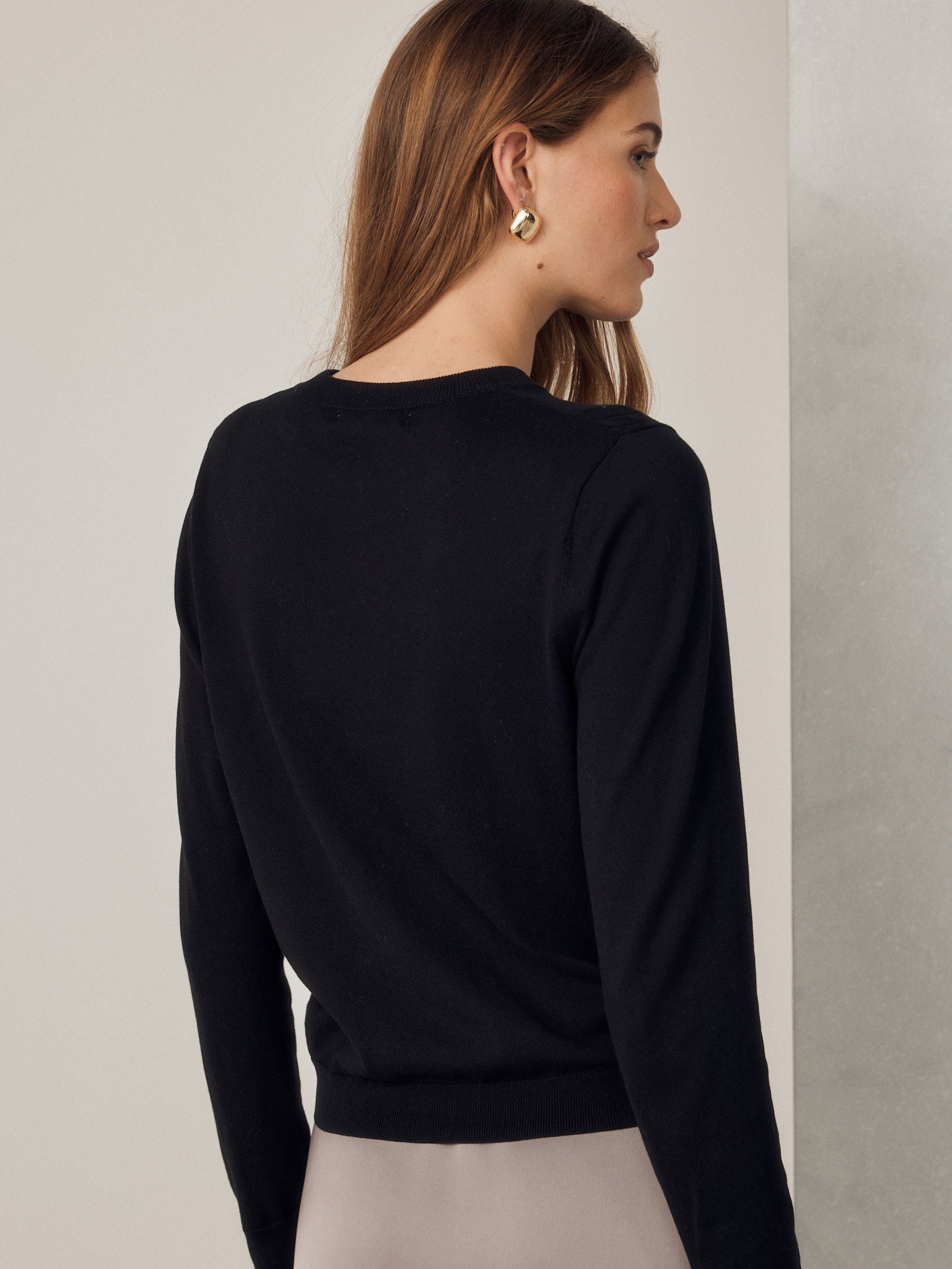 Cotton Rich Soft Touch Long Sleeve Crew Neck Jumper - Black - Regular - Location Worn