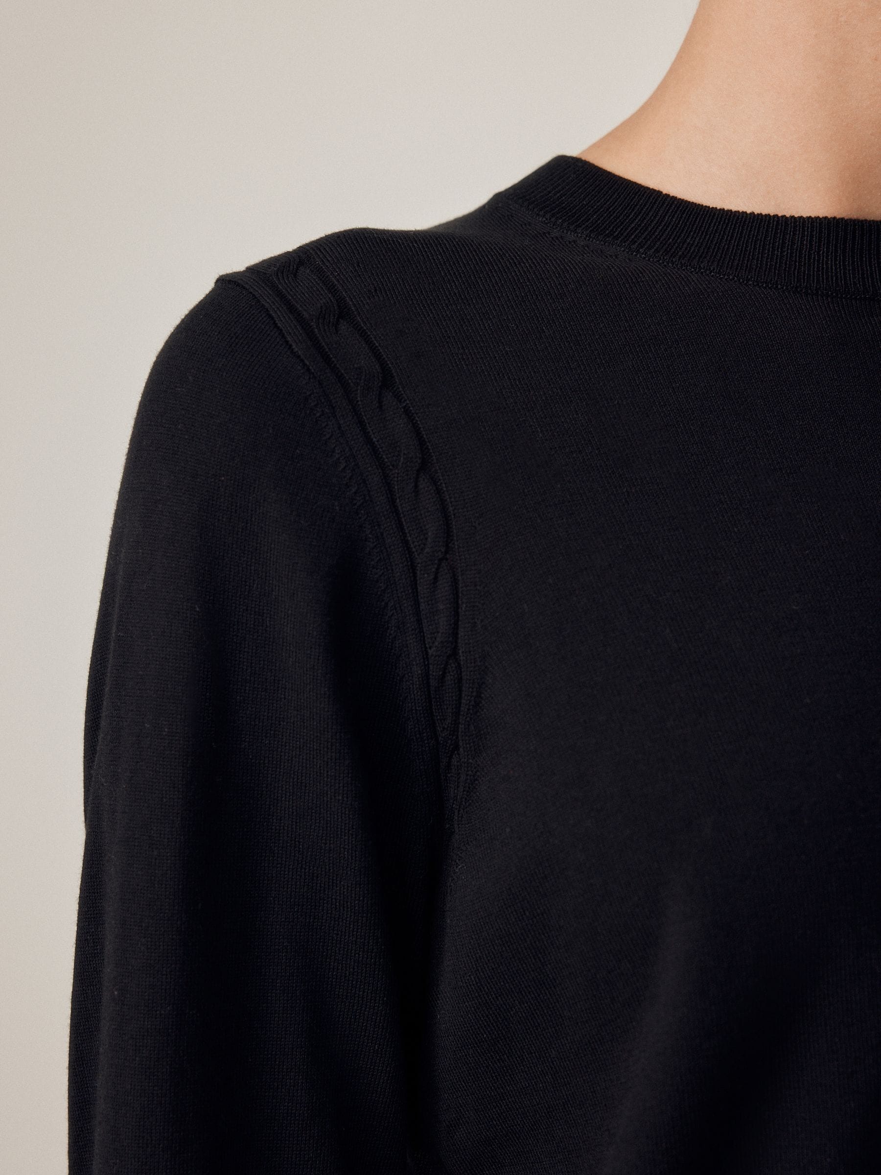 Cotton Rich Soft Touch Long Sleeve Crew Neck Jumper - Black - Regular - Location Worn