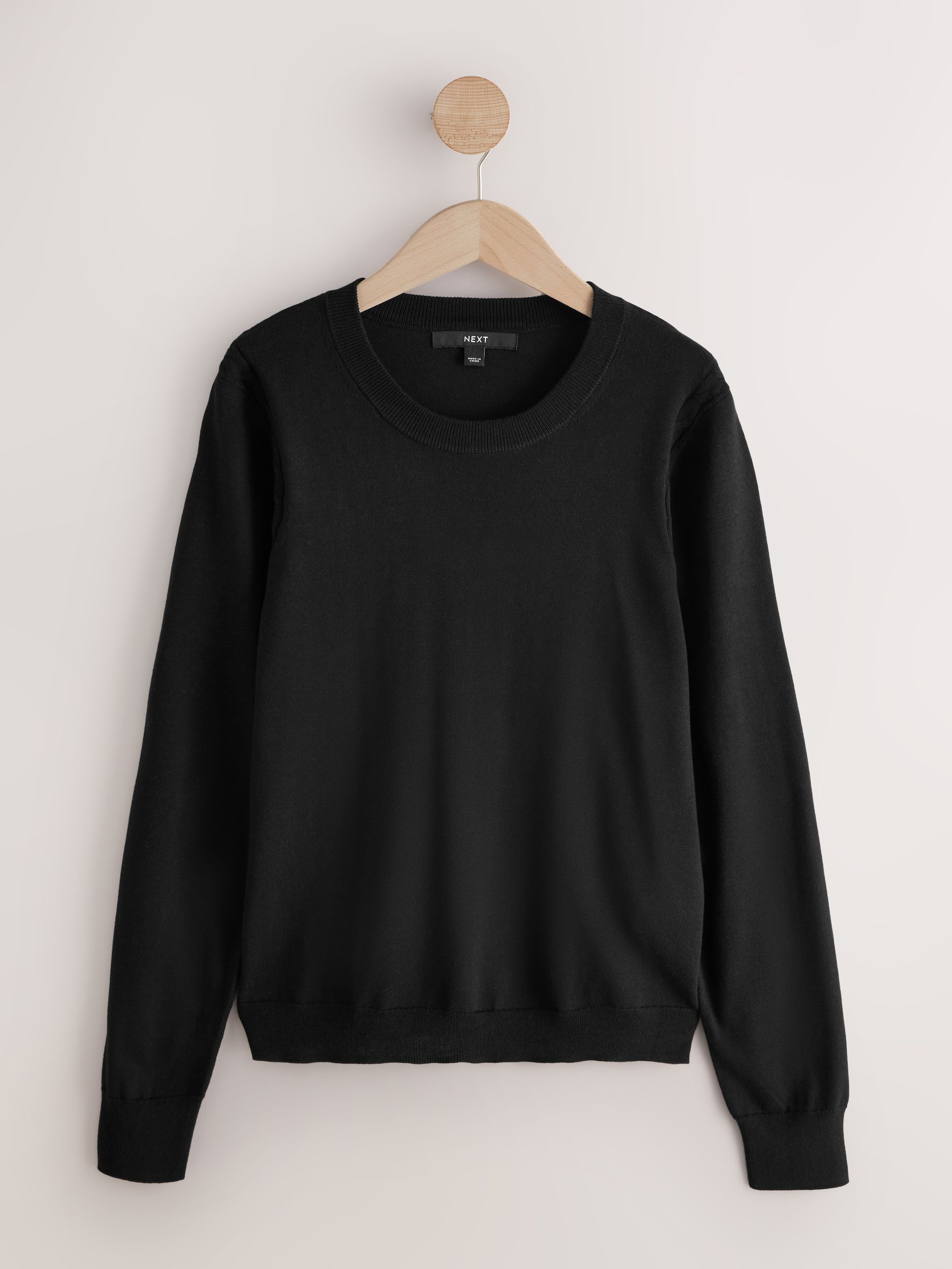 Cotton Rich Soft Touch Long Sleeve Crew Neck Jumper - Black - Regular - SIP Still Life