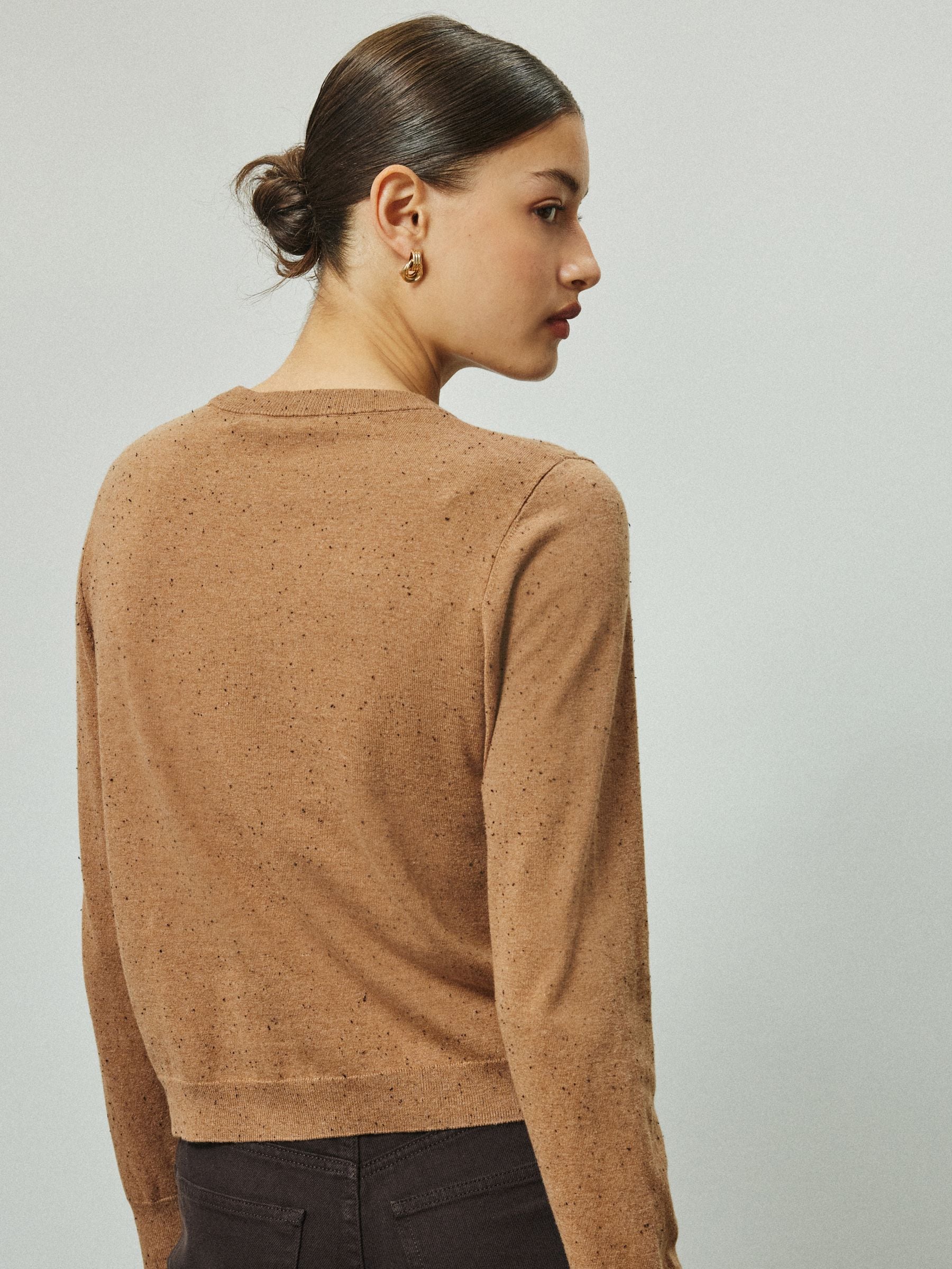 Cotton Rich Soft Touch Long Sleeve Crew Neck Jumper - Camel Neppy - Regular - Location Worn