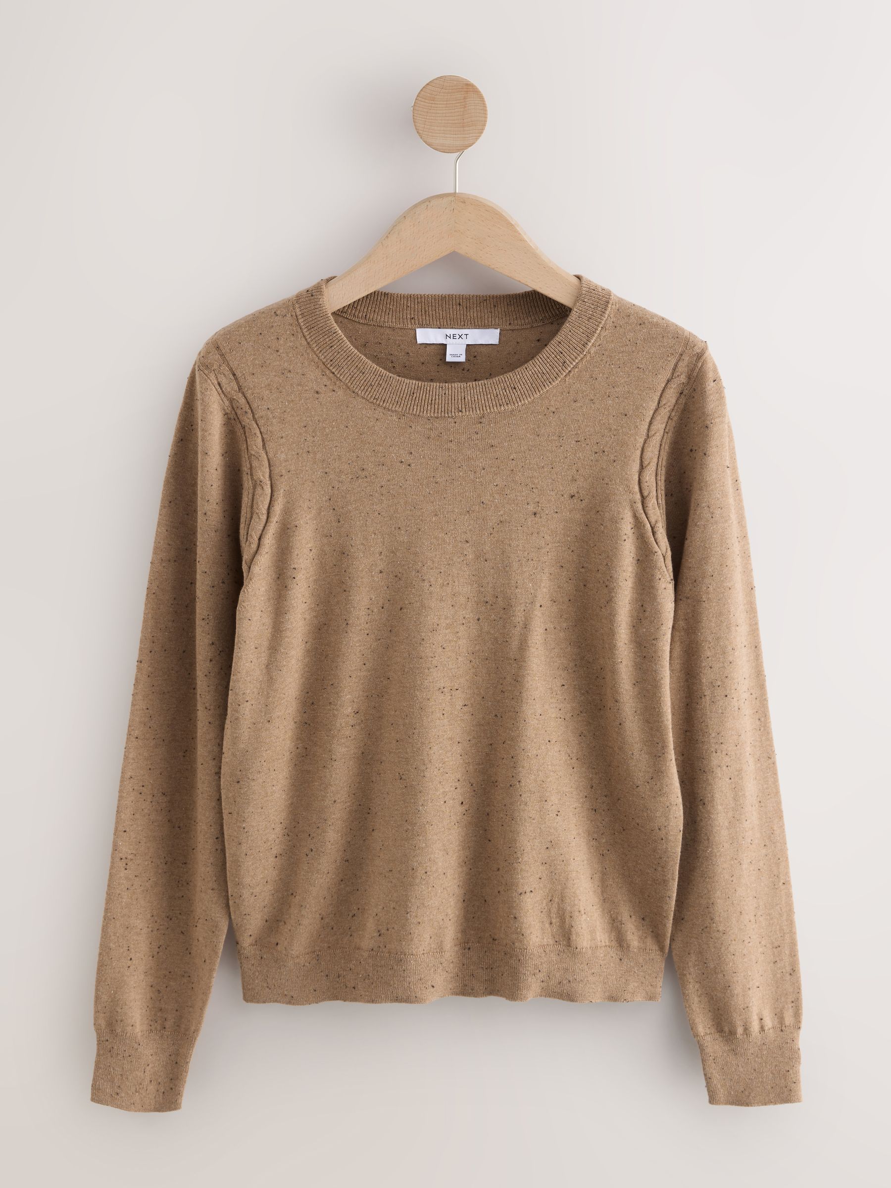 Cotton Rich Soft Touch Long Sleeve Crew Neck Jumper - Camel Neppy - Regular - SIP Still Life