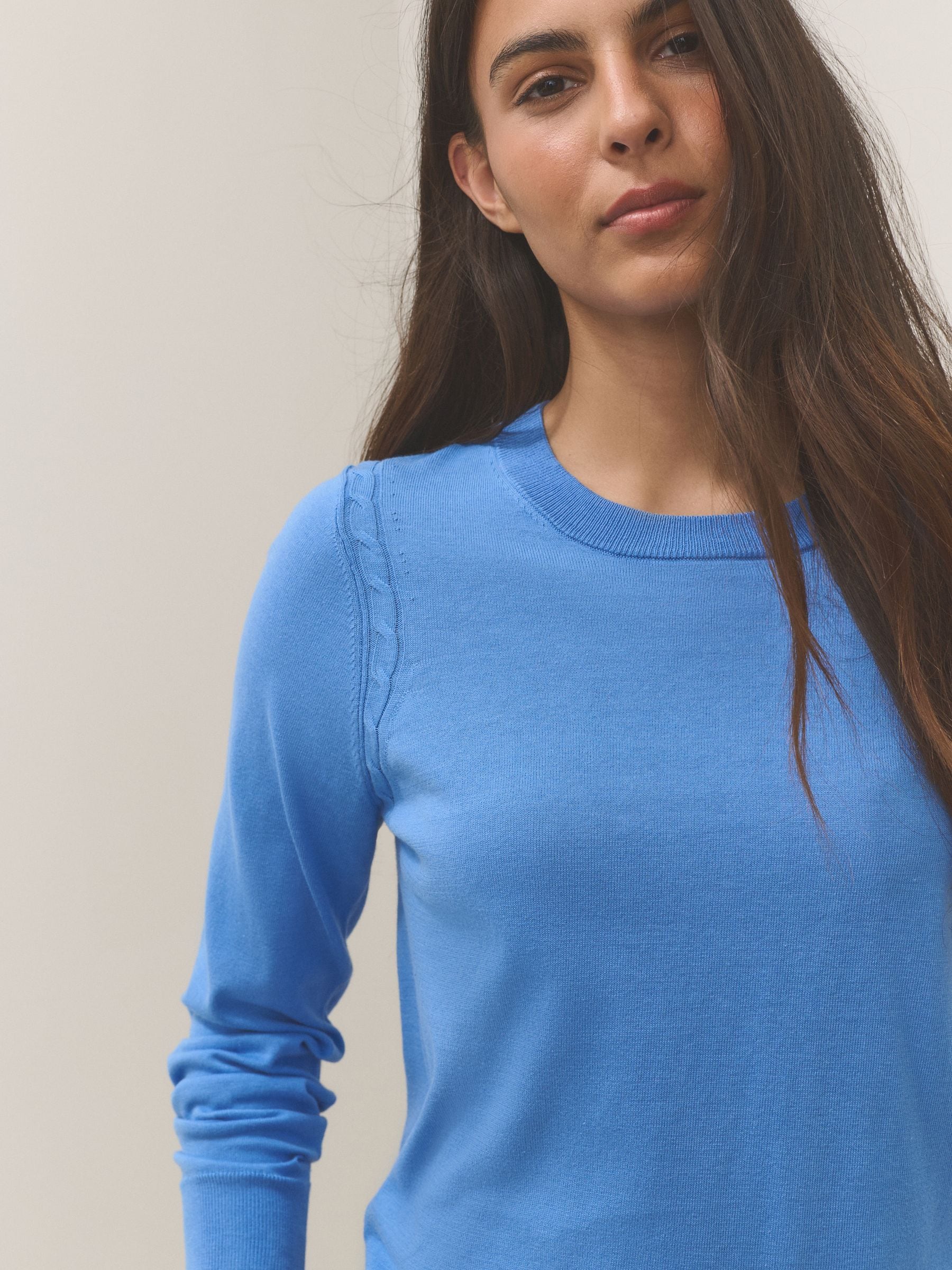 Cotton Rich Soft Touch Long Sleeve Crew Neck Jumper - Blue - Regular - SIP Worn
