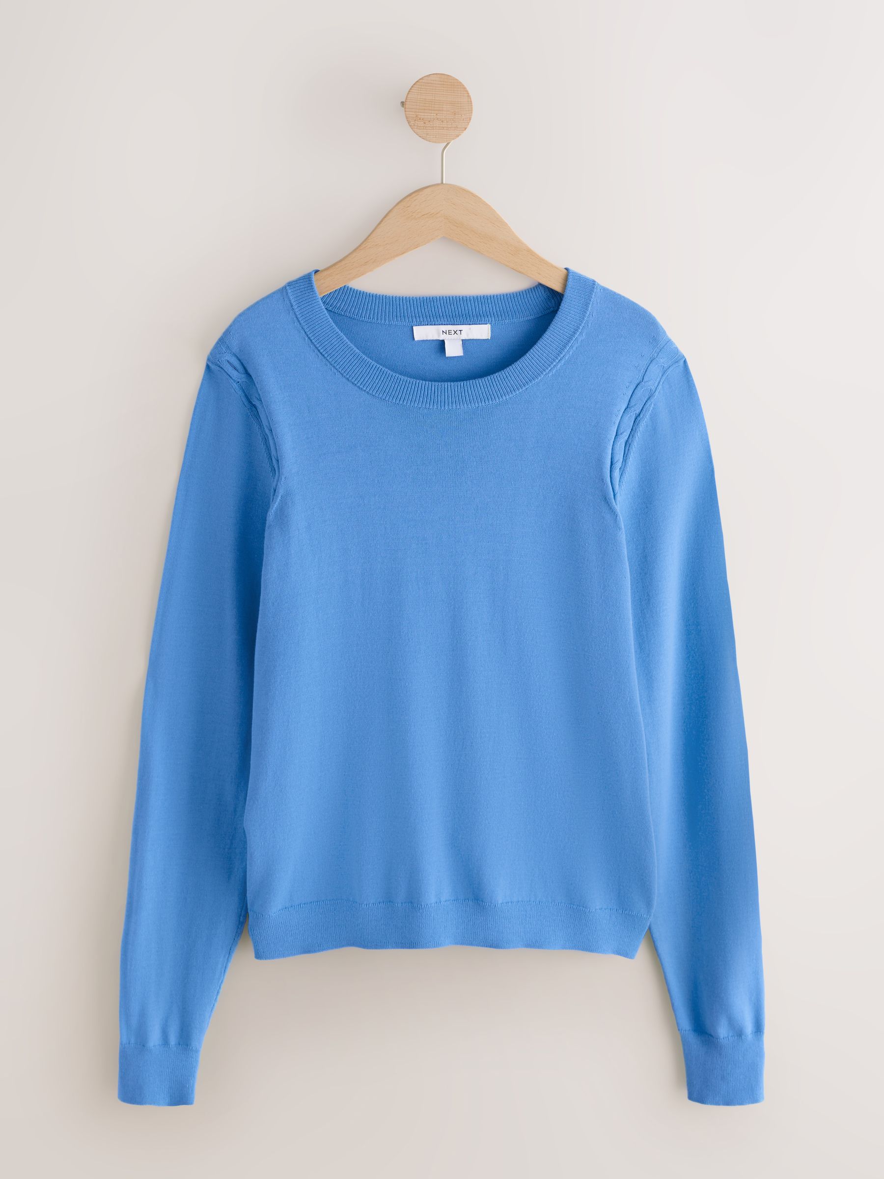 Cotton Rich Soft Touch Long Sleeve Crew Neck Jumper - Blue - Regular - SIP Still Life