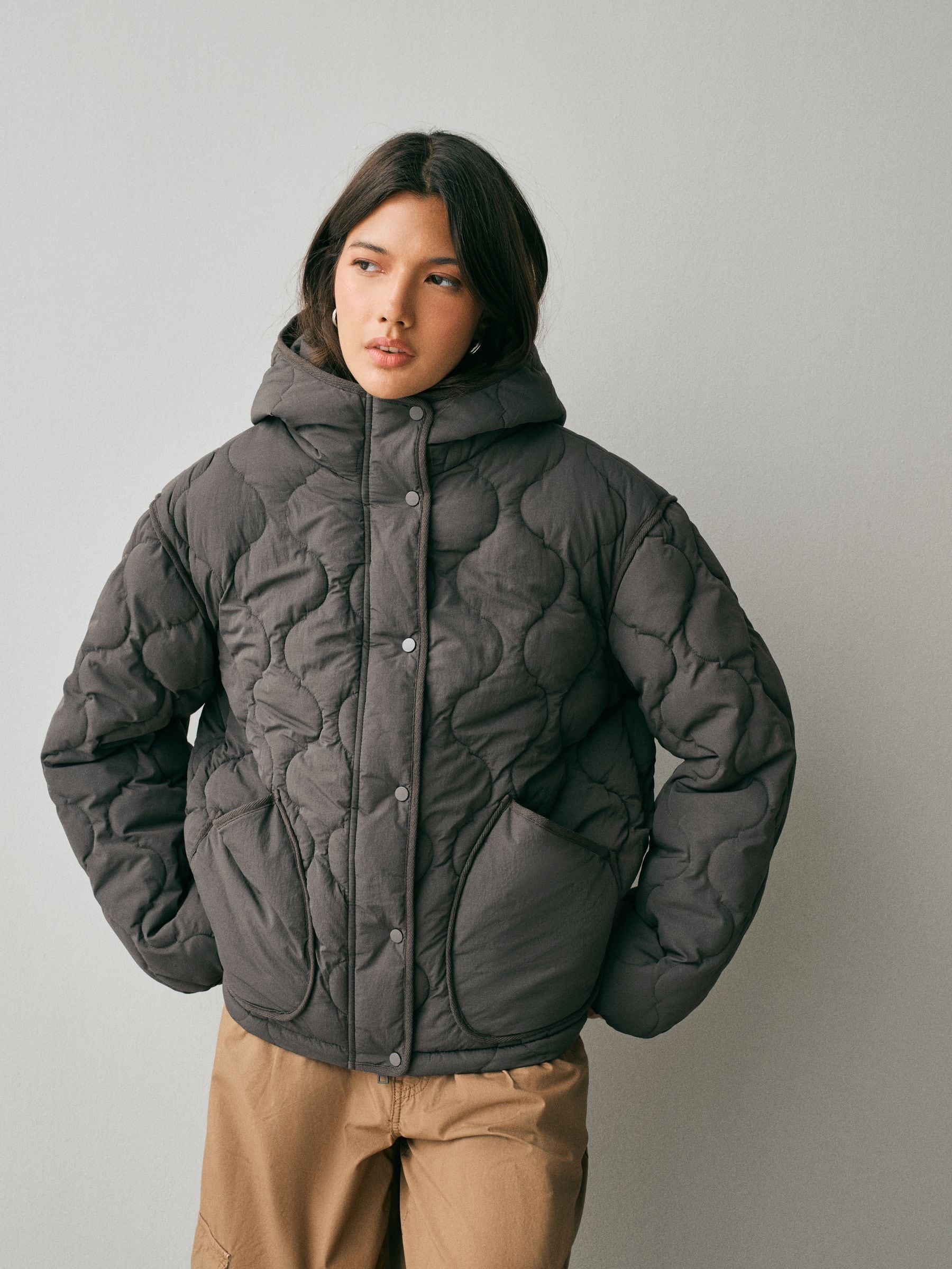 Shower Resistant Lightweight Quilted Jacket - Grey - Regular - SIP Worn