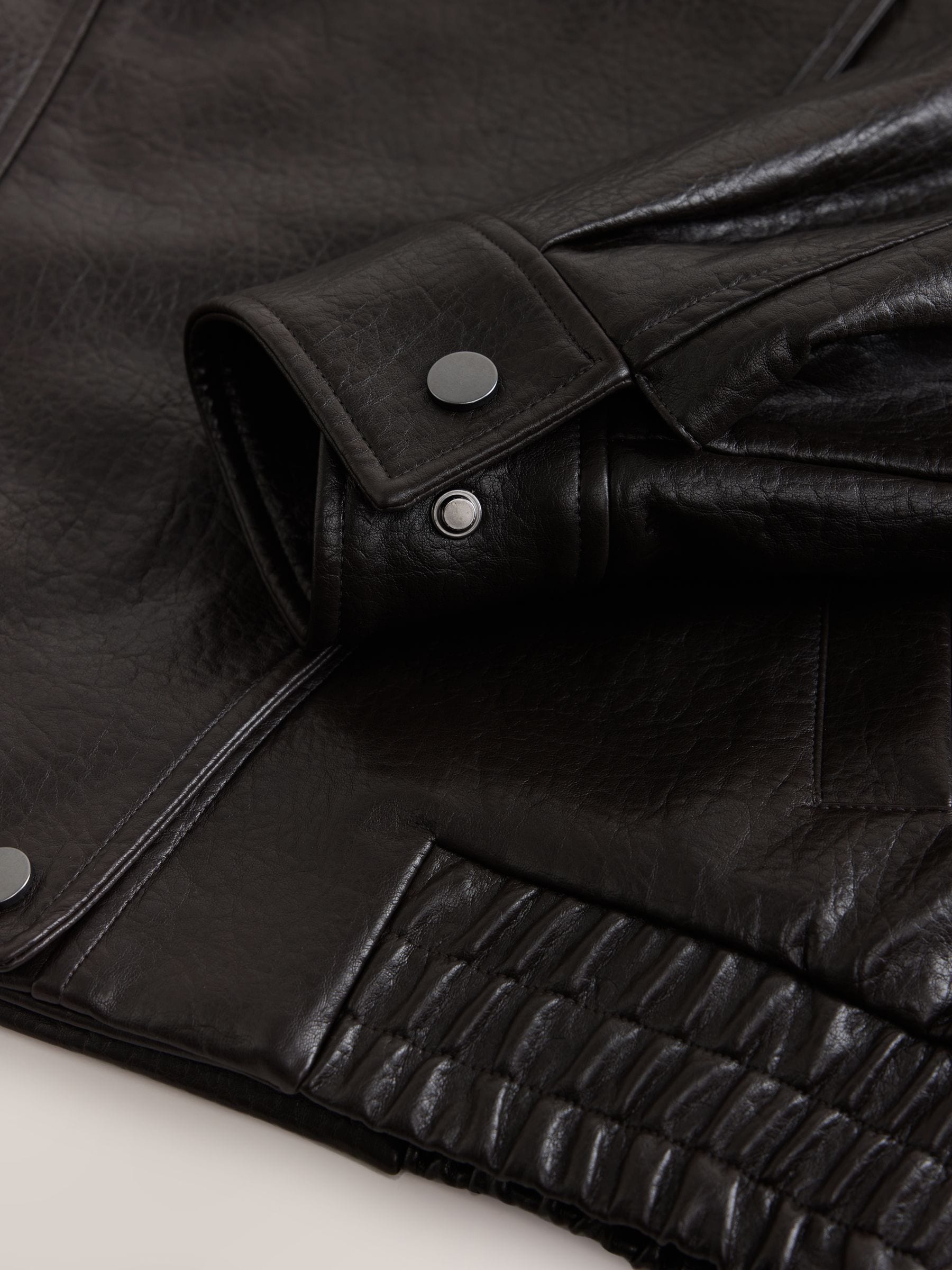 Textured Faux Leather Funnel Neck Bomber Jacket - Chocolate Brown - Regular - SIP Still Life
