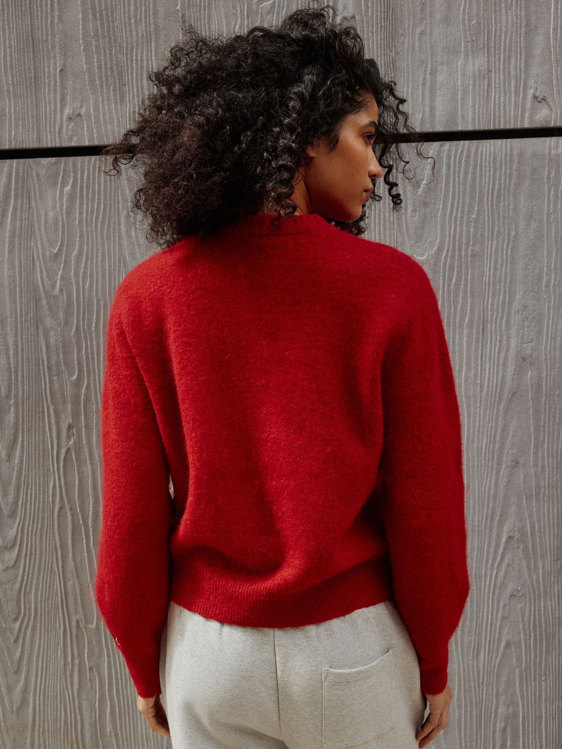 Long Sleeve Crew Neck Knitted Jumper With Wool - Red Collegiate Graphic - Regular - Location Worn