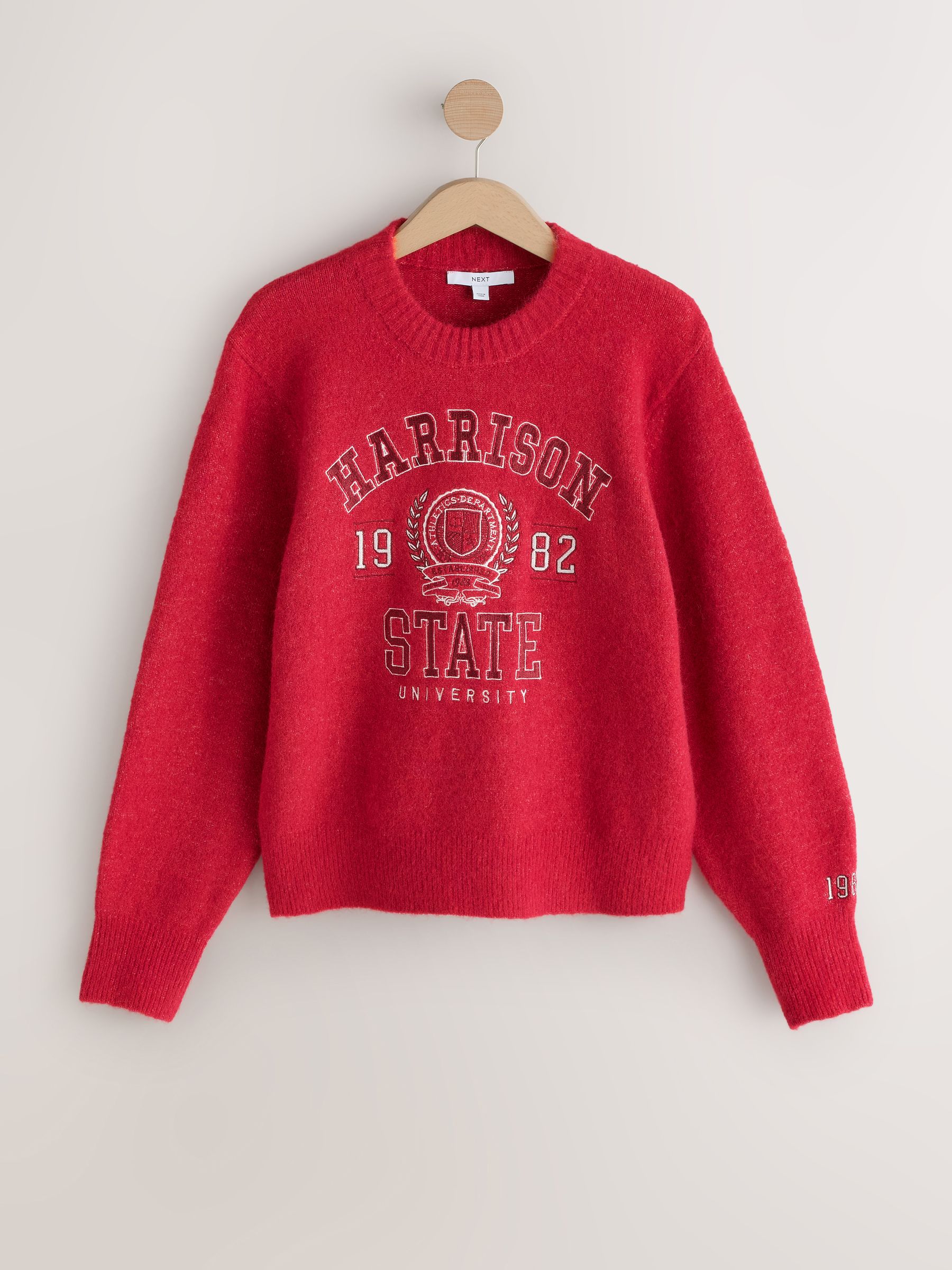 Long Sleeve Crew Neck Knitted Jumper With Wool - Red Collegiate Graphic - Regular - SIP Still Life
