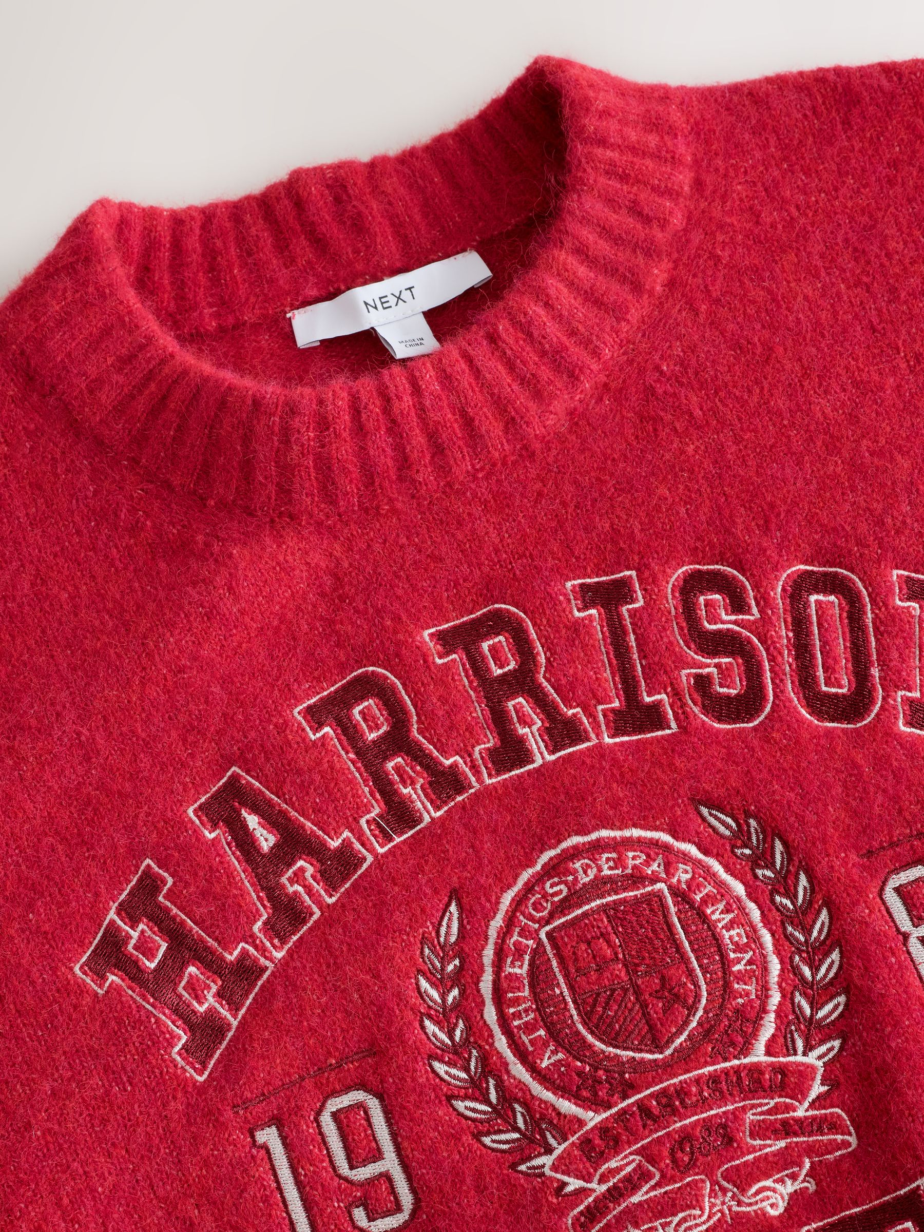 Long Sleeve Crew Neck Knitted Jumper With Wool - Red Collegiate Graphic - Regular - SIP Still Life