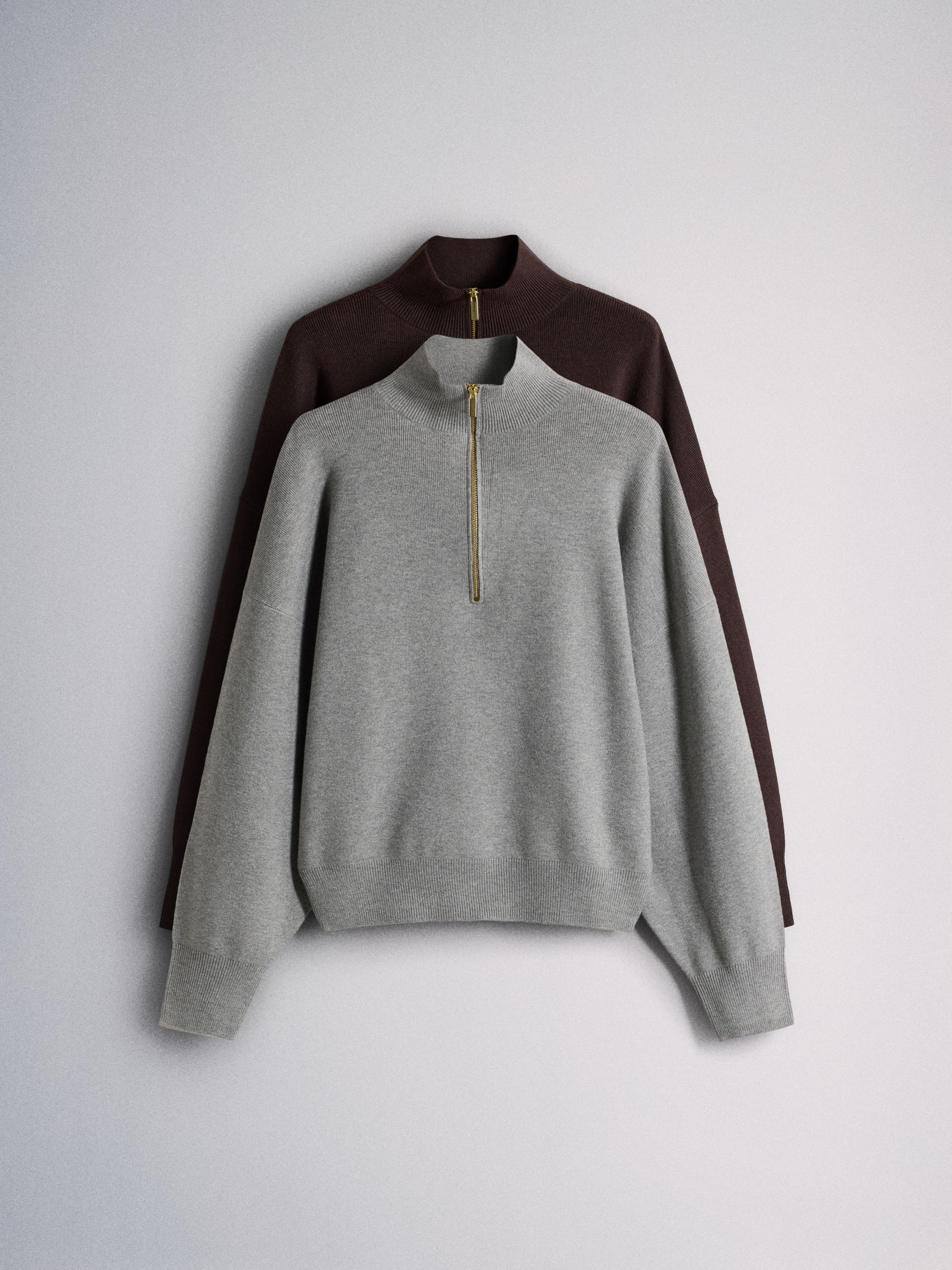 The Set 2 Pack Quarter Zip Jumpers - Charcoal Grey Marl Chocolate Marl/Brown - Regular - SIP Still Life