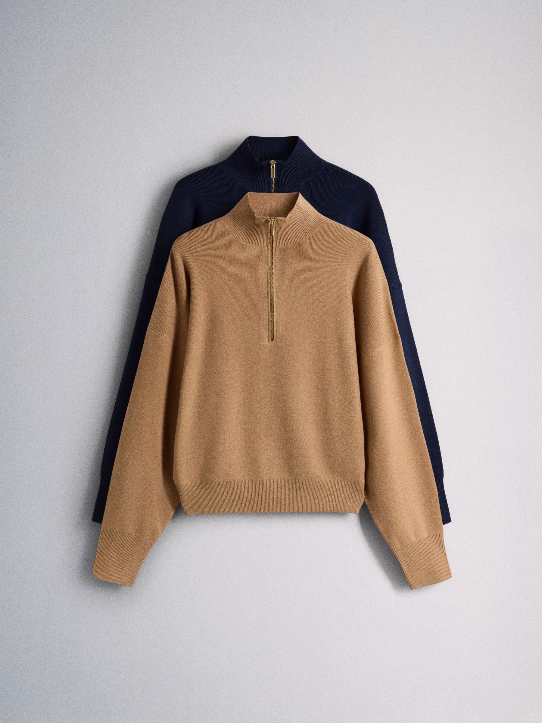 The Set 2 Pack Quarter Zip Jumpers - Caramel Marl/Brown Baritone Blue - Regular - SIP Still Life