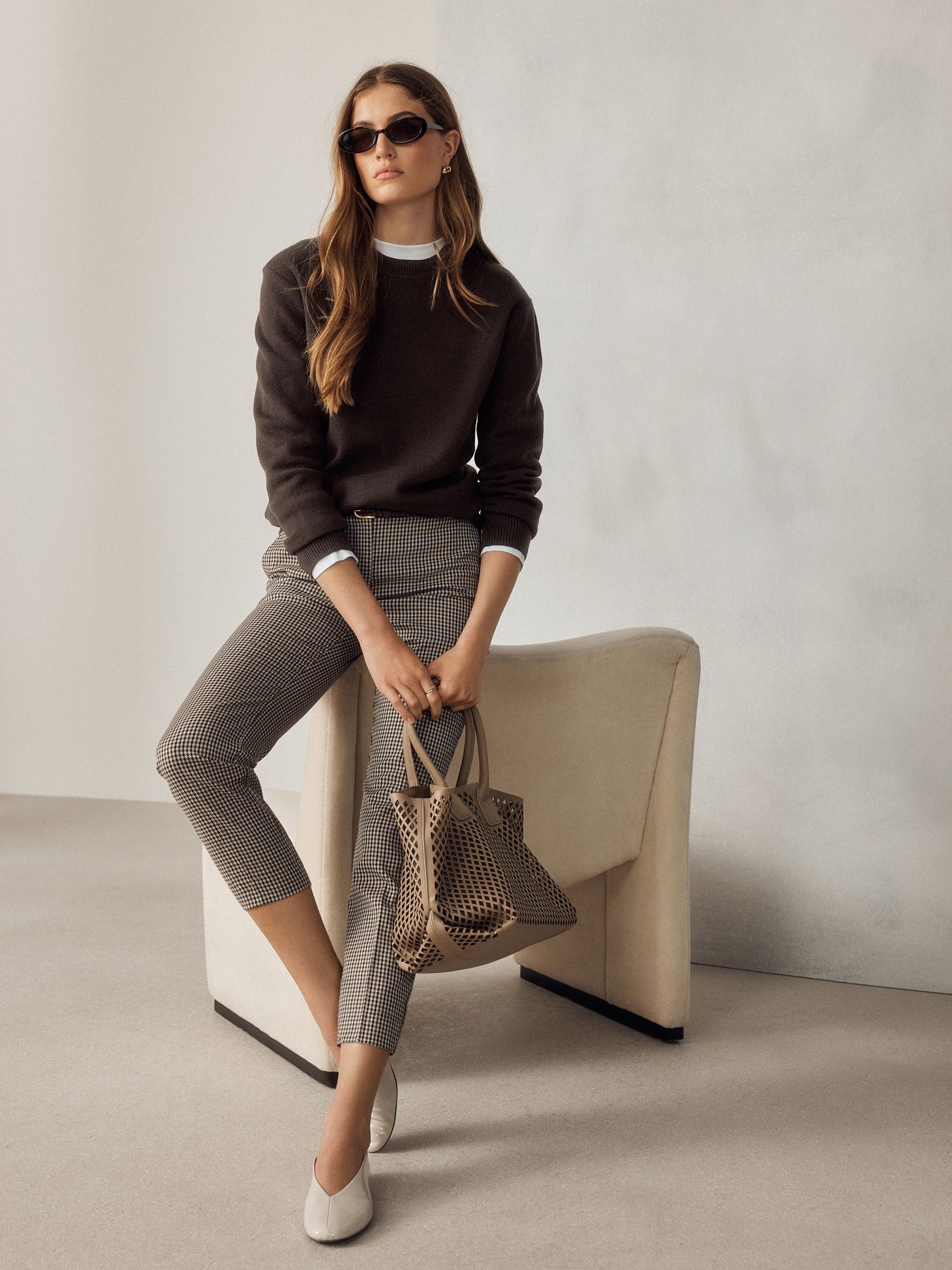 Long Sleeve Crew Neck Cosy Knit Jumper - Chocolate Brown - Regular - Location Worn