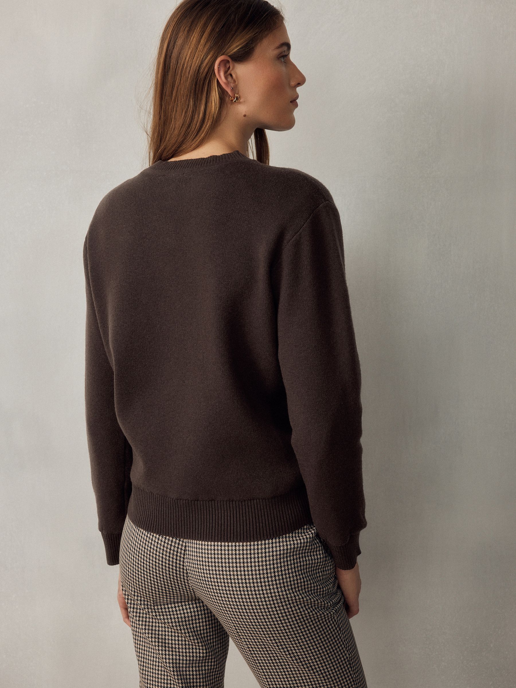 Long Sleeve Crew Neck Cosy Knit Jumper - Chocolate Brown - Regular - Location Worn