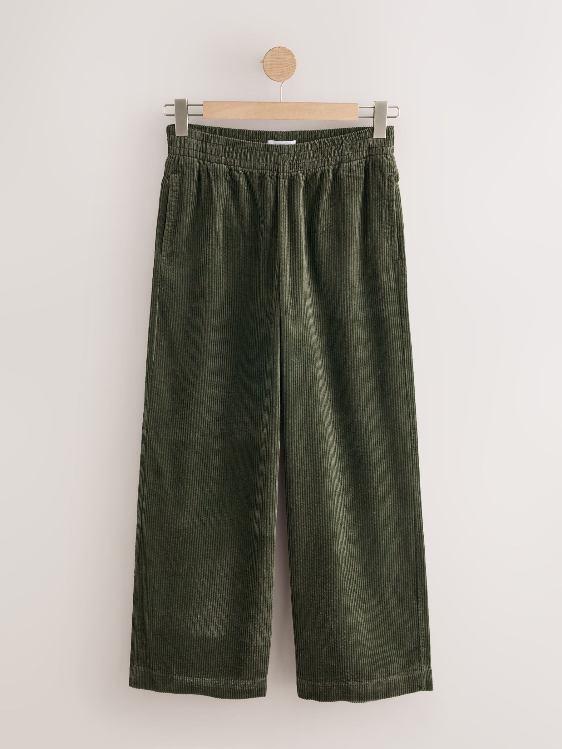 Wide Leg Soft Cord Trousers - Khaki Green - Regular - SIP Still Life