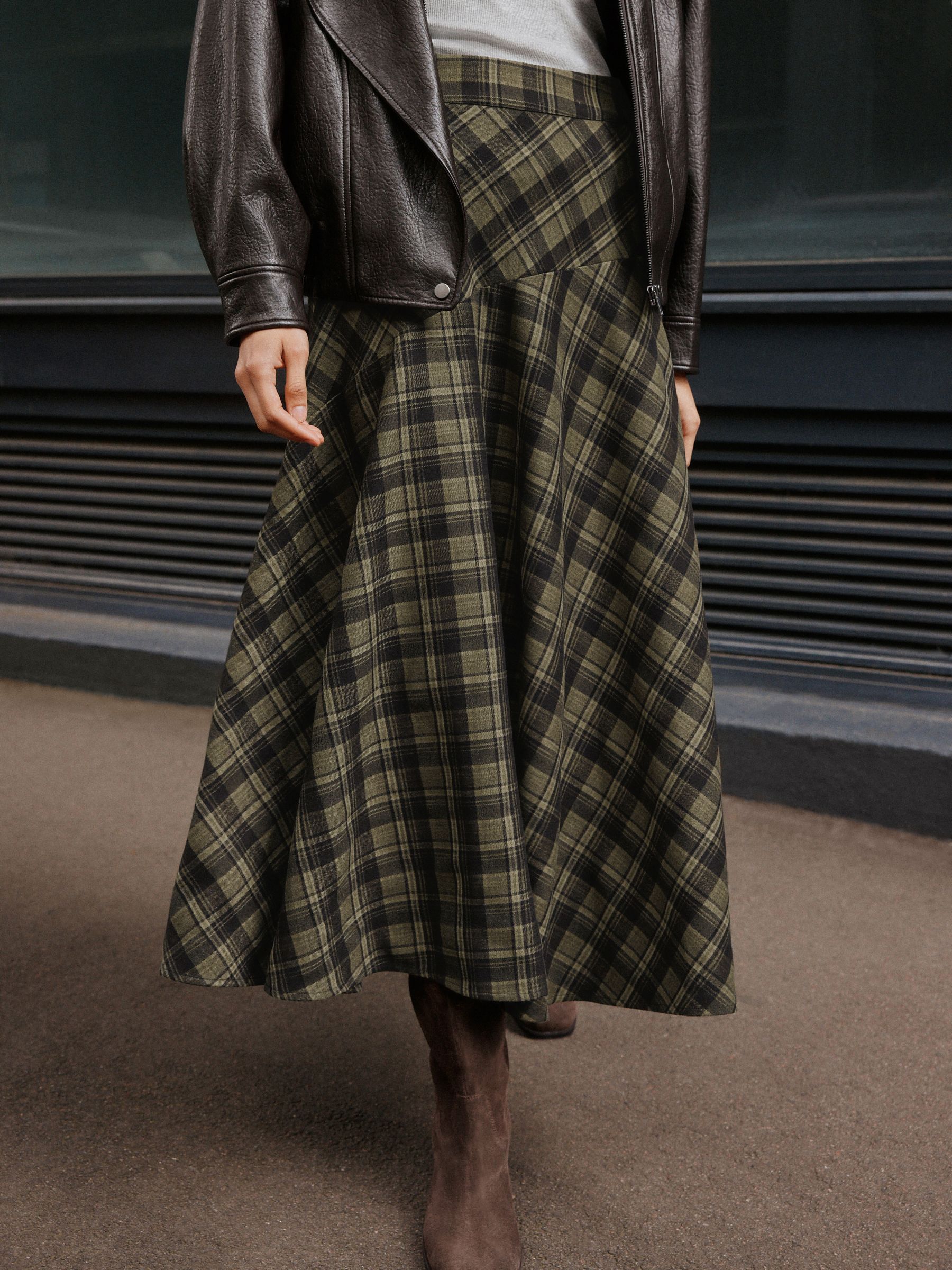 Drop Waist Brushed Maxi Skirt - Green/Black Check - Regular - Location Worn