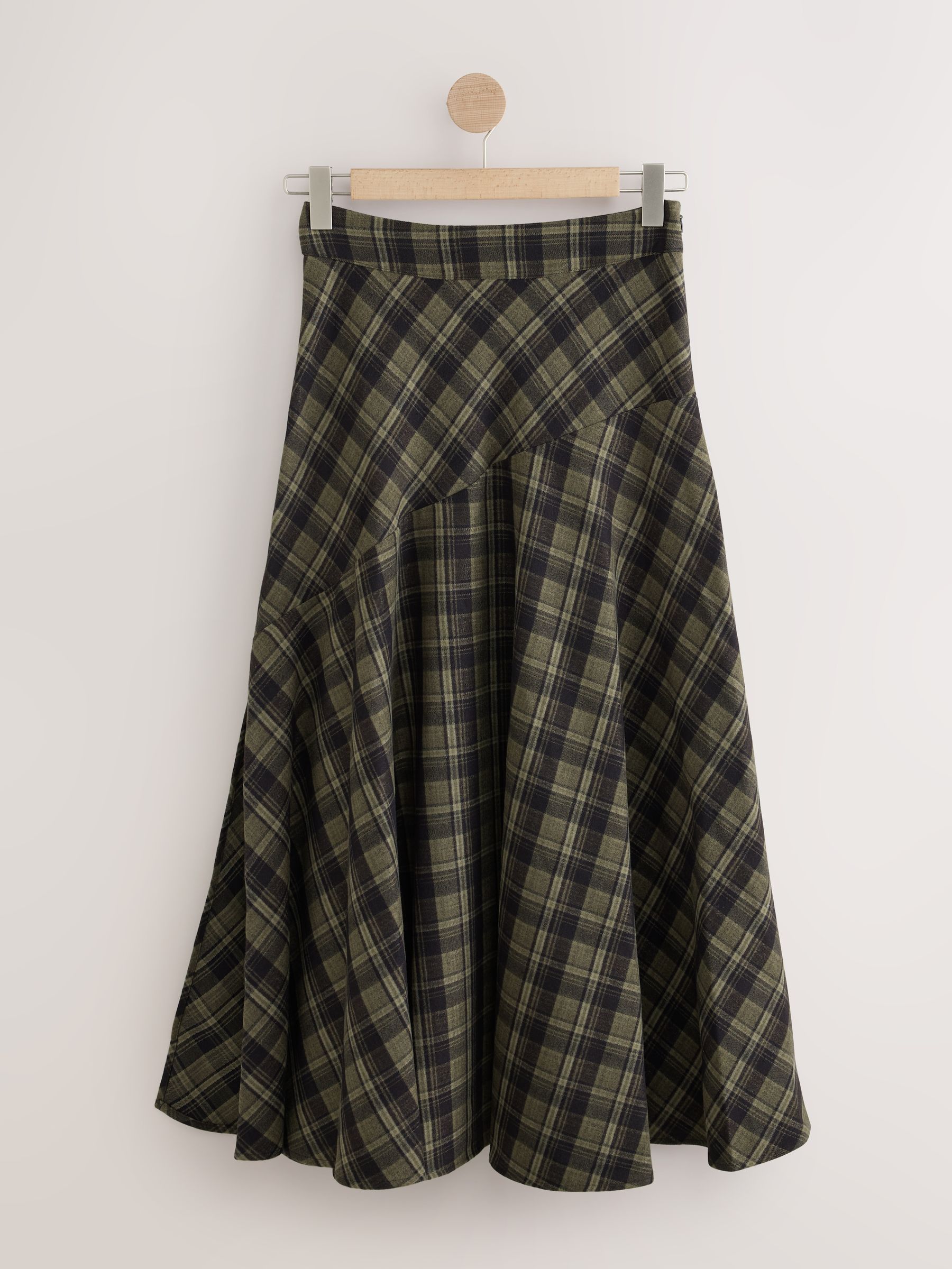 Drop Waist Brushed Maxi Skirt - Green/Black Check - Regular - SIP Still Life